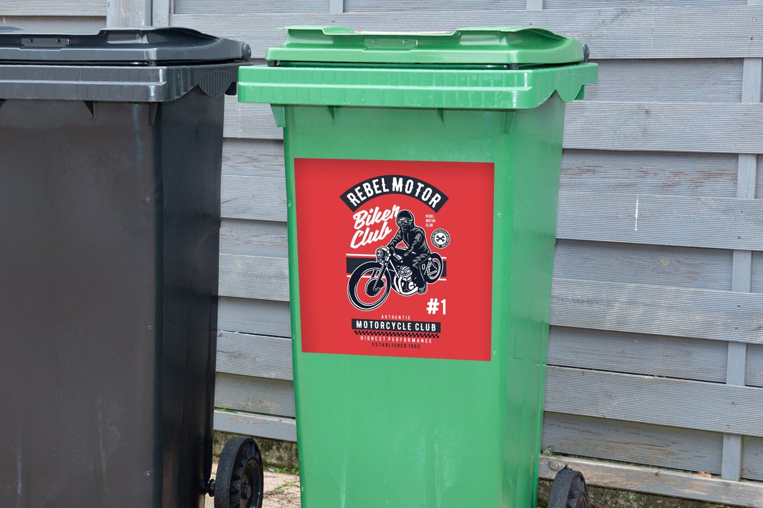 Retro Motorrad MuchoWow Zeichnung - Wandsticker - St), - Abfalbehälter Mann (1 Container, Mülleimer-aufkleber, Sticker, Mülltonne,
