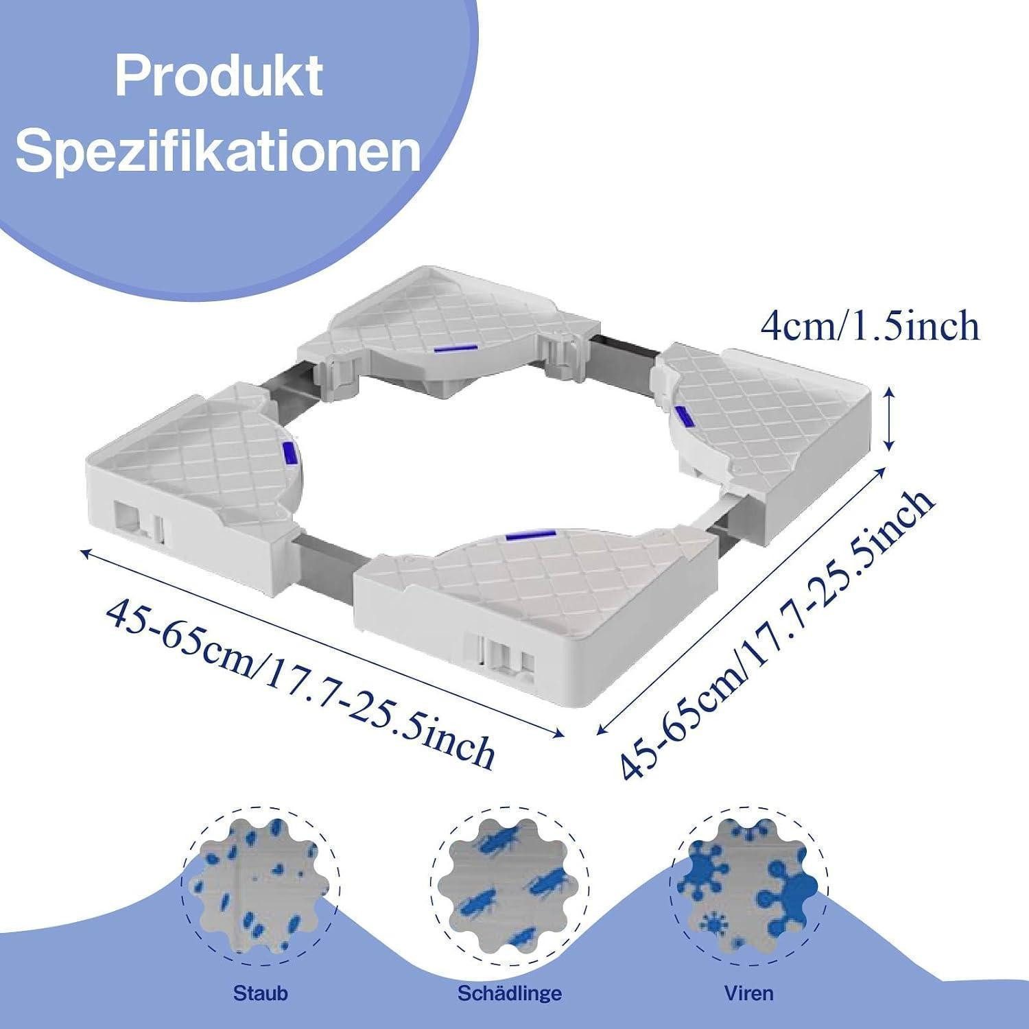 LuxusKollektion Waschmaschinenuntergestell Waschmaschinenbasis verstellbar 45-65cm weiß