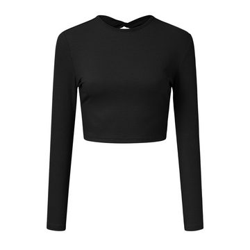 B.X Kurzarmbluse Damen Crop Tops mit schmaler Unterseite langärmlige Enge T-Shirts Casual Basic Frühlings Crop Tops, rückenfrei sexy Hemden