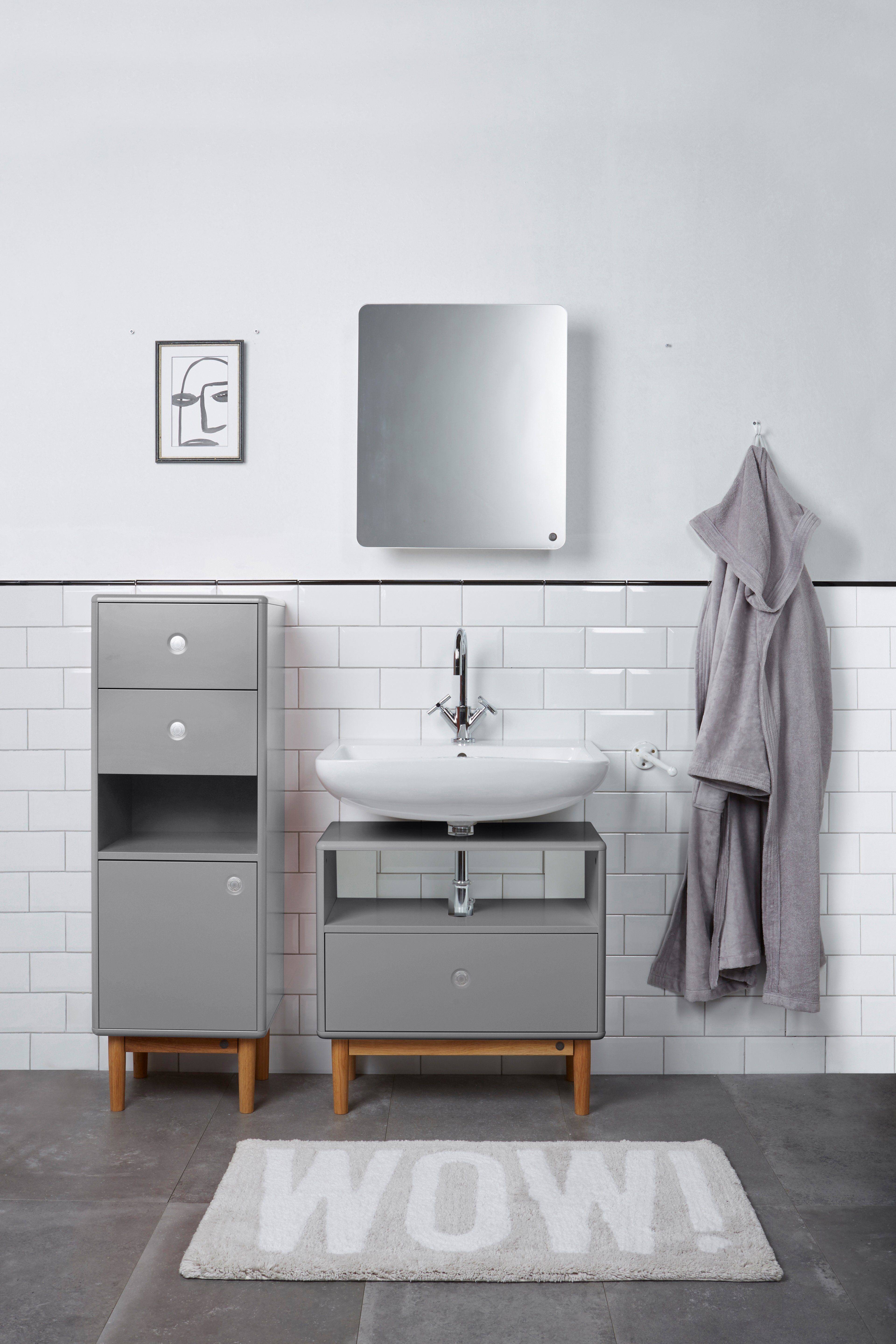 grey012 mit mit mit aus COLOR TAILOR MDF Mirror Stauraum, Badspiegel HOME Tür in - seidenmatt vielen gerundeten BATH lackiert - Ecken, Farben, TOM Tür Small