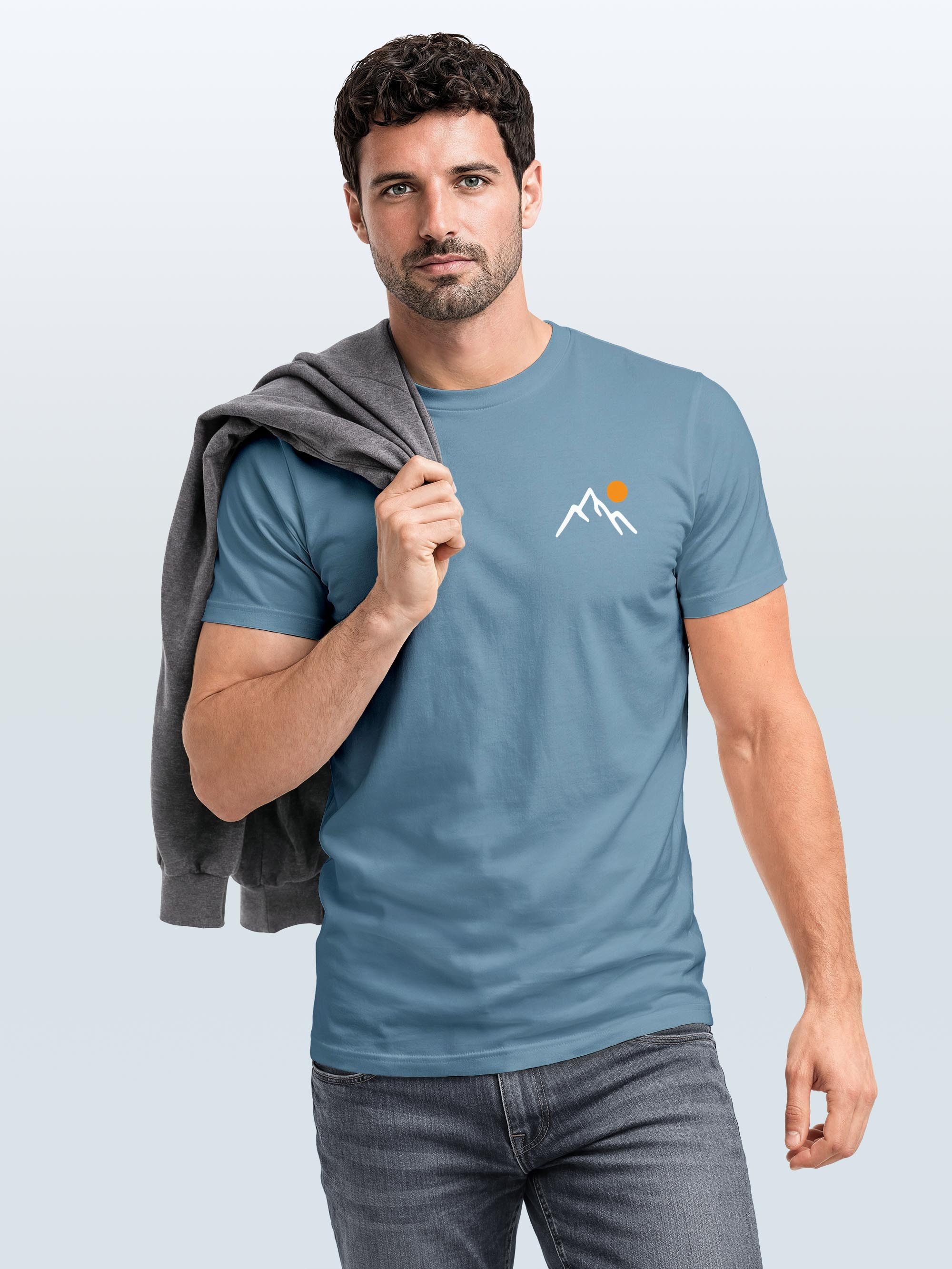 Neverless Print-Shirt Herren T-Shirt mit Bergmotiv, Minimalistisches Outdoor Grafikshirt mit Print – Bild 5 von 5