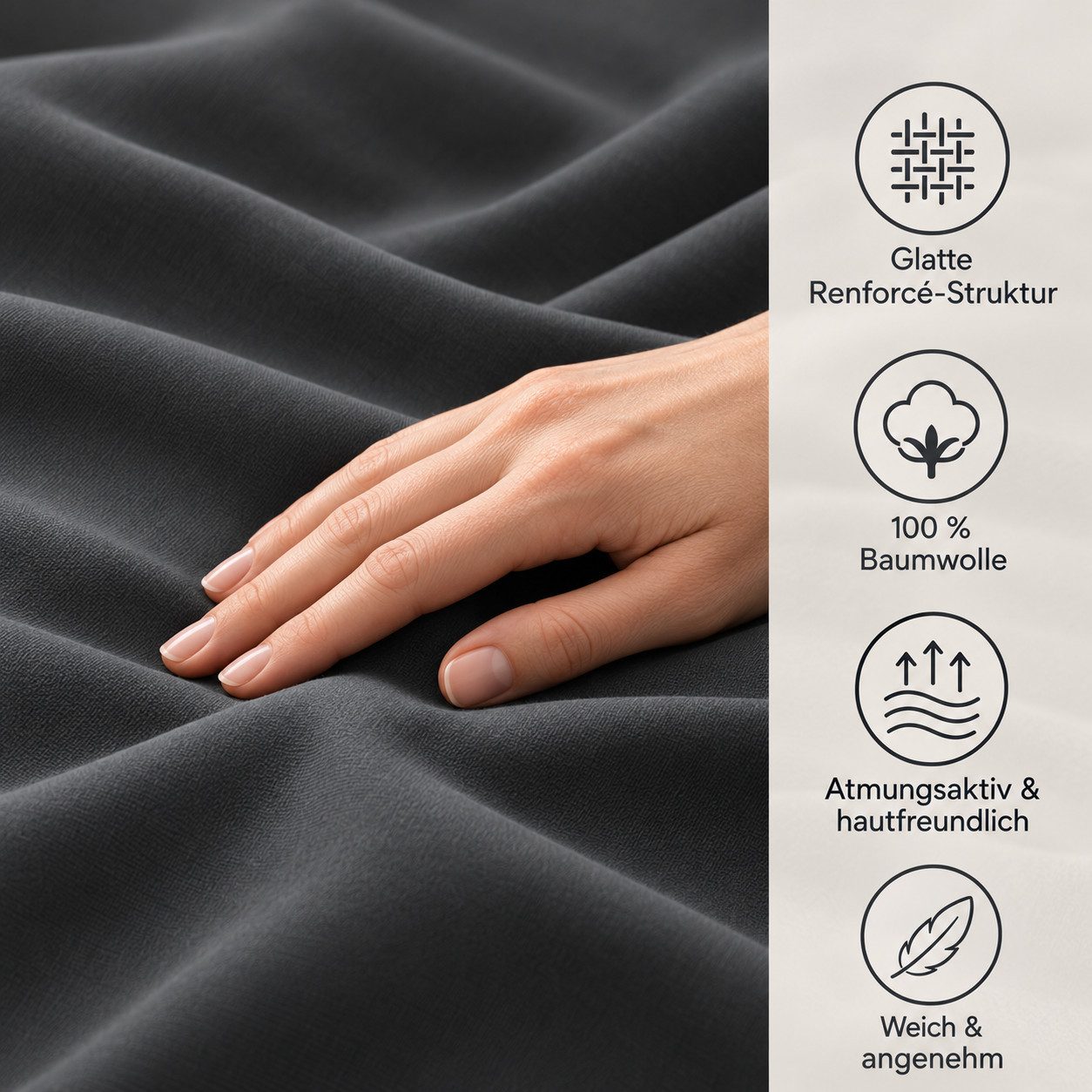 soma Bettwäsche Baumwoll-Set mit Stehsaum, 135x200 + 80x80 cm, Anthrazit, Baumwolle, 2 teilig, 100% Baumwolle, weiche Musselin-Struktur, pflegeleicht – Bild 4 von 5