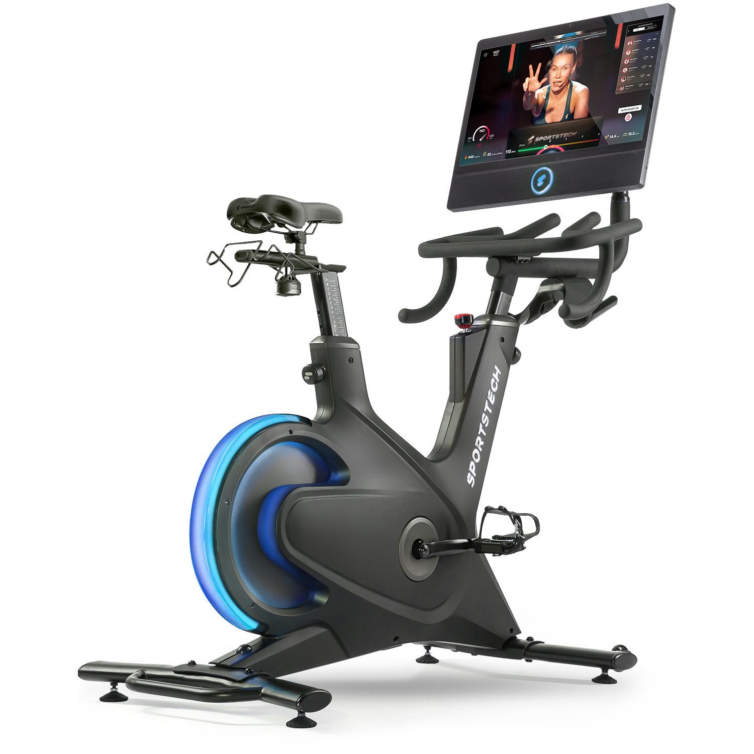 Sportstech Speedbike sBike, Transportrollen Flaschnehalter Touch-Display