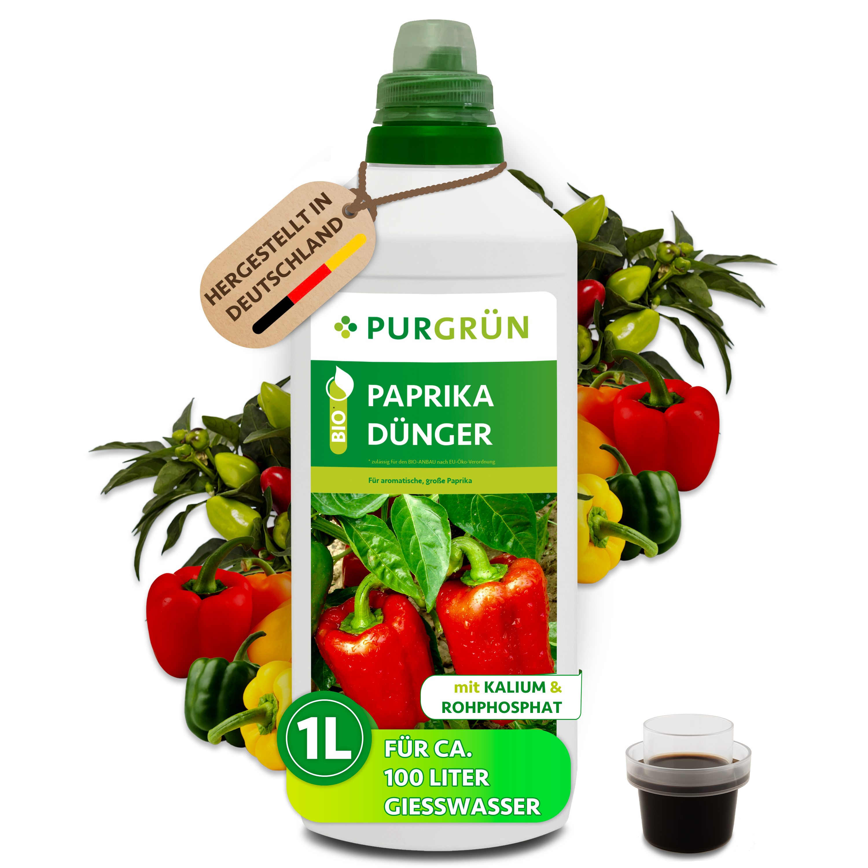 Purgrün Gemüsedünger Bio Paprika Dünger, NPK 3+2+6, Algenextrakt, 1 Liter, Flüssigdünger, 1-St., 1 Liter