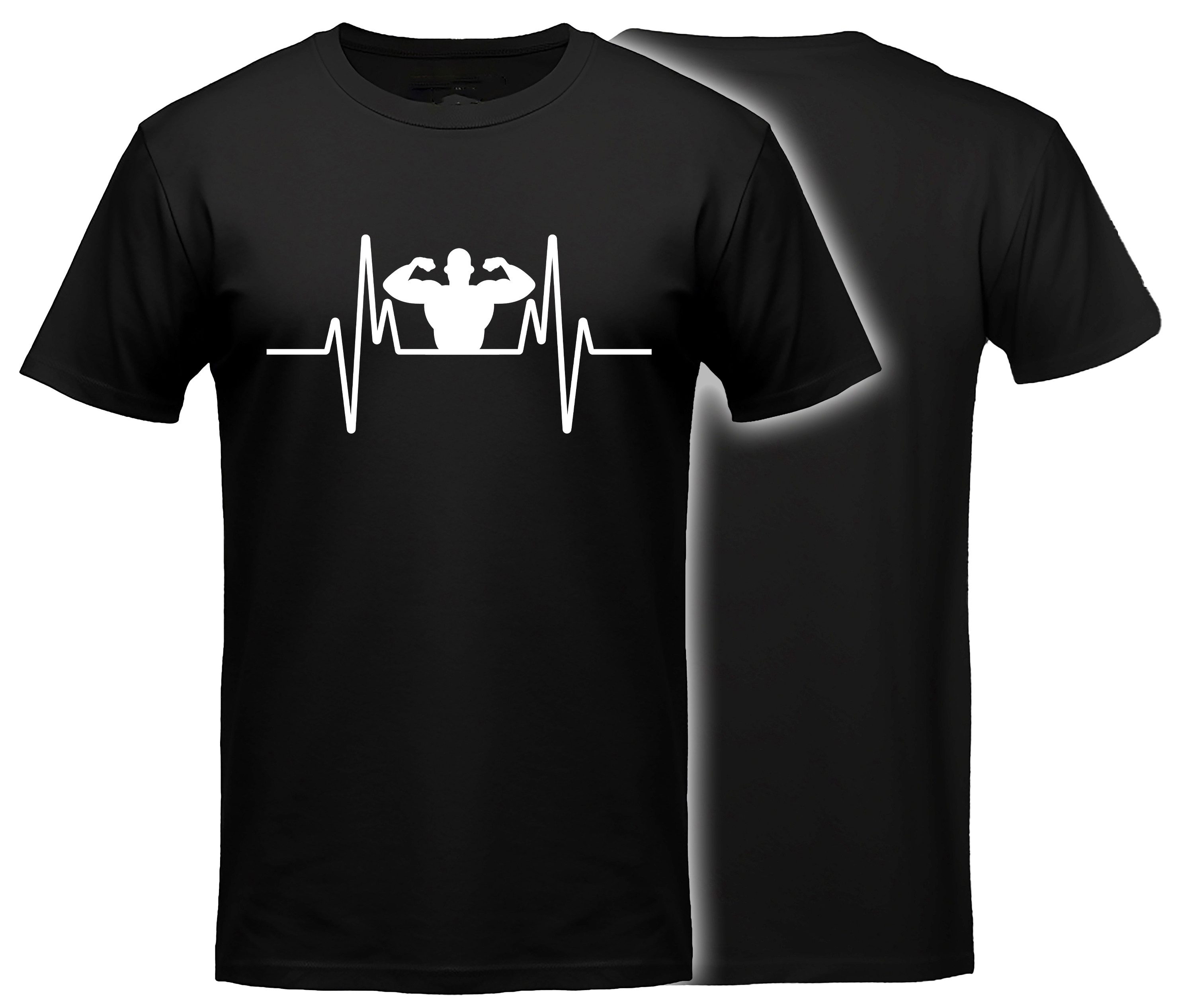 MyDesign24 T-Shirt Bodybuilding Herschlaglinie print Shirt EKG-Linie Kraftsport T-Shirt schwarz kurzarm Regular Fit i567