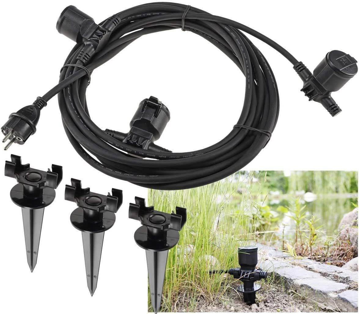 ChiliTec Gartensteckdose 3-fach Garten Steckdosenverteiler mit 10Meter 3x Schutzkontakt Steckdo