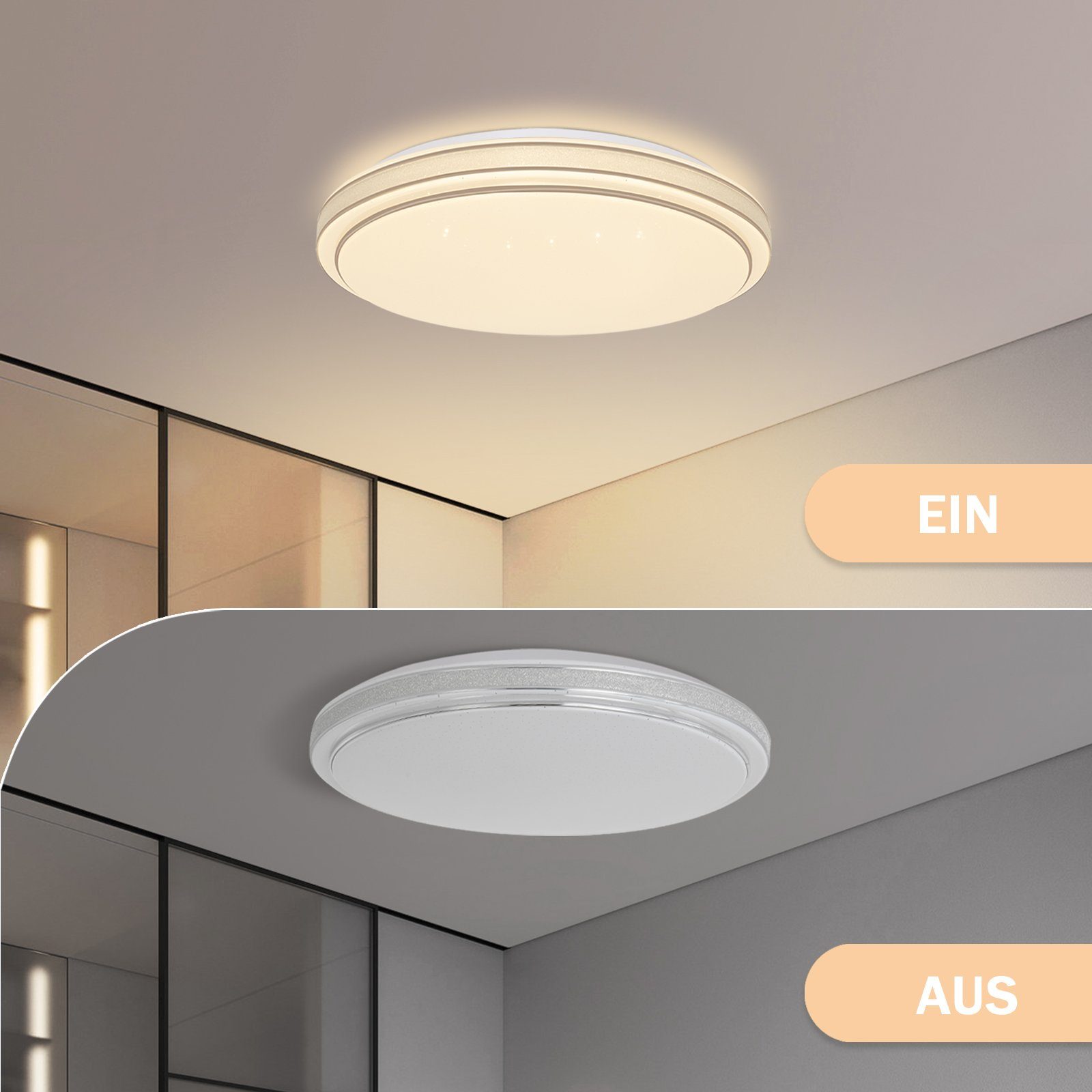 Nettlife LED Deckenleuchte integriert 12/23/44W Rund, Sternenhimmel LED Schlafzimmerlampe fest Modern
