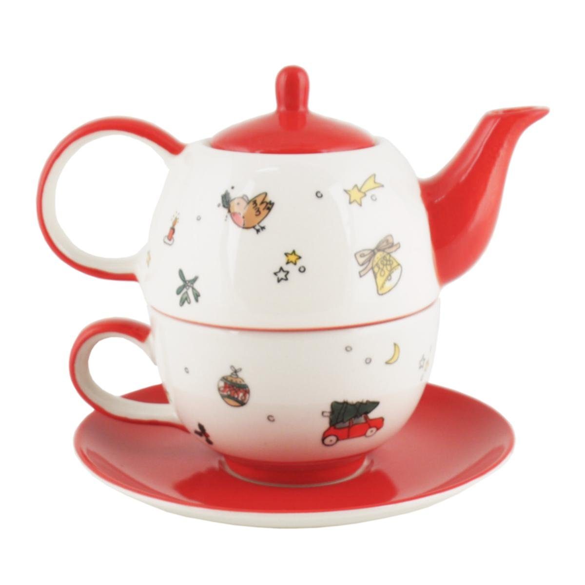 Mila Teekanne Mila Keramik Tee-Set Tea for One Frohes Fest, 0,4 l, (Set, Tee-Set)