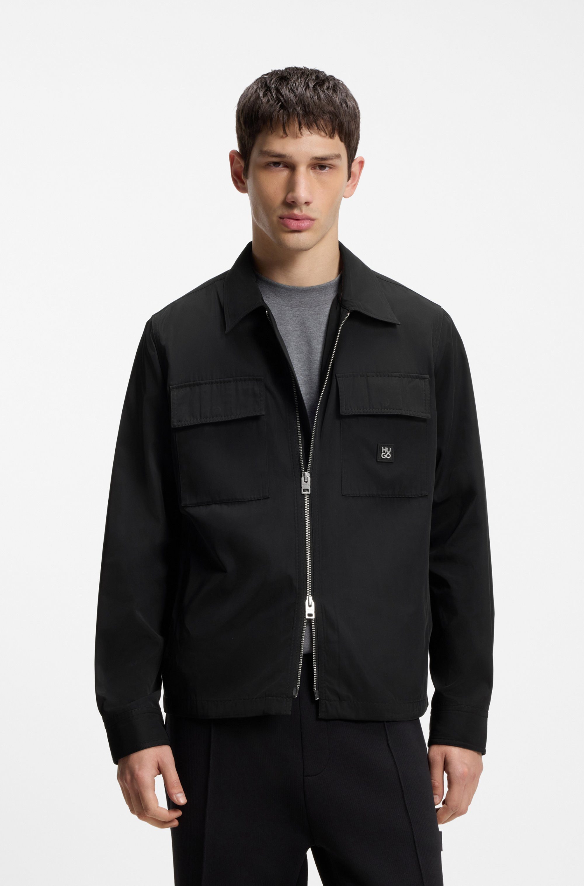 HUGO Outdoorhemd Elack Oversize Fit, kürzer geschnitten, wasserabweisend, 2-Wege-Zipper