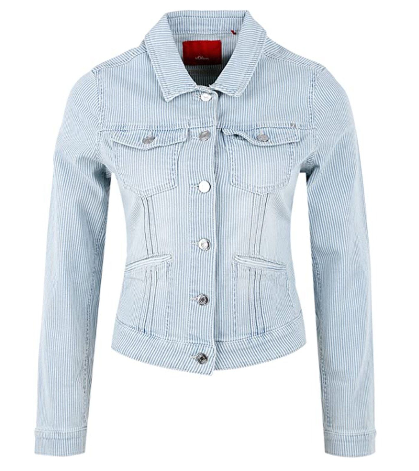 Streifenmuster Freizeit-Jacke Damen s.Oliver mit Jeans-Jacke Jeansjacke s.Oliver Frühlings-Jacke angesagte Blau/Weiß