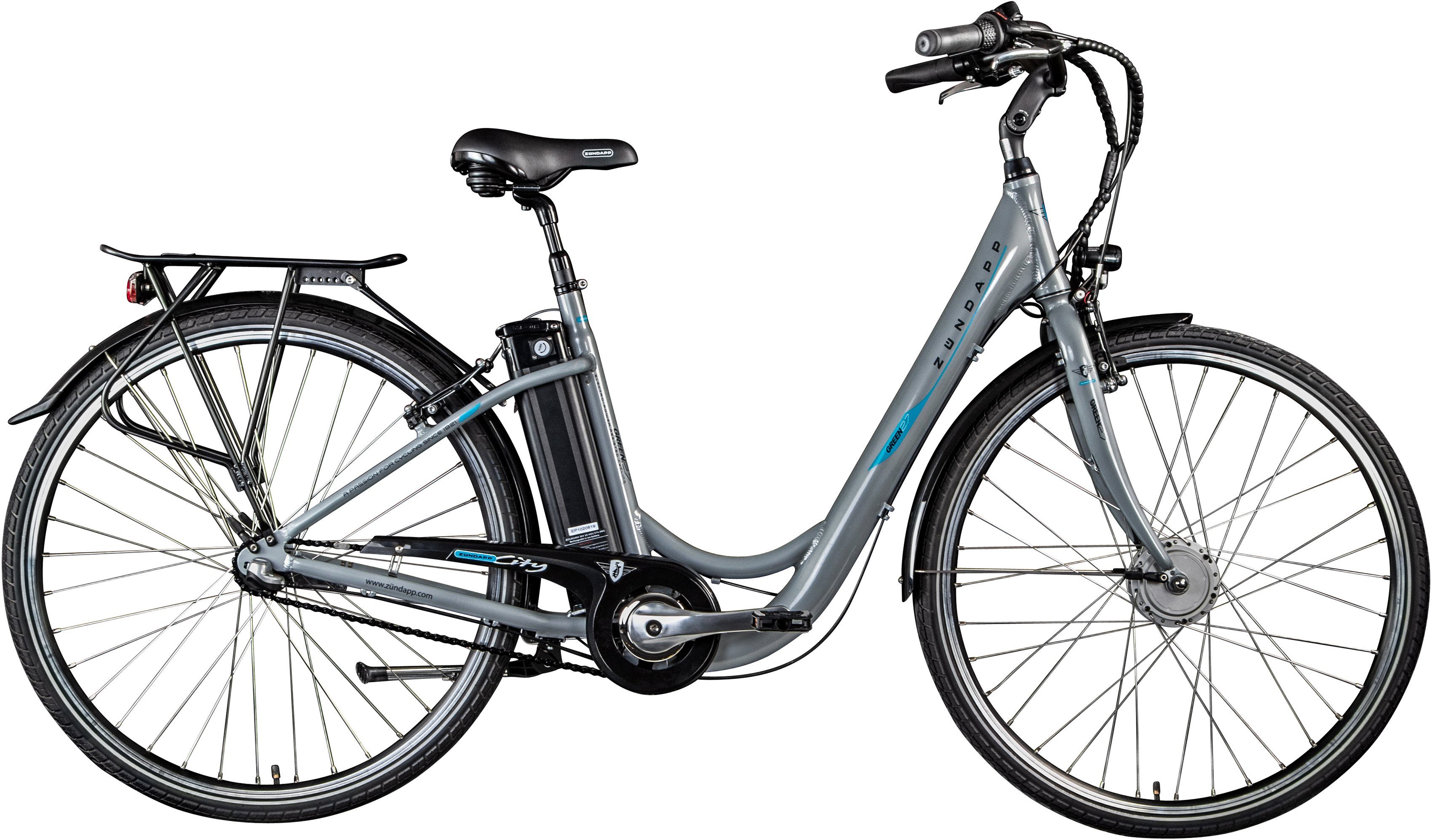 Zündapp E-Bike Green 2.7, 3 Gang, Nabenschaltung, Frontmotor, 374 Wh Akku, Pedelec, Elektrofahrrad für Damen u. Herren, Cityrad