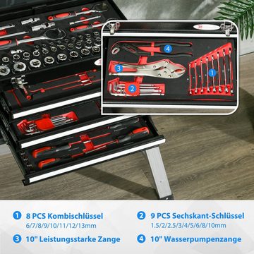 Durhand Werkzeugbox Werkzeugkasten, mit 3 Schubladen, 116-teilig Werkzeugset (Werkzeugkiste, 1 St., Werkzeugkoffer), Stahl, Schwarz