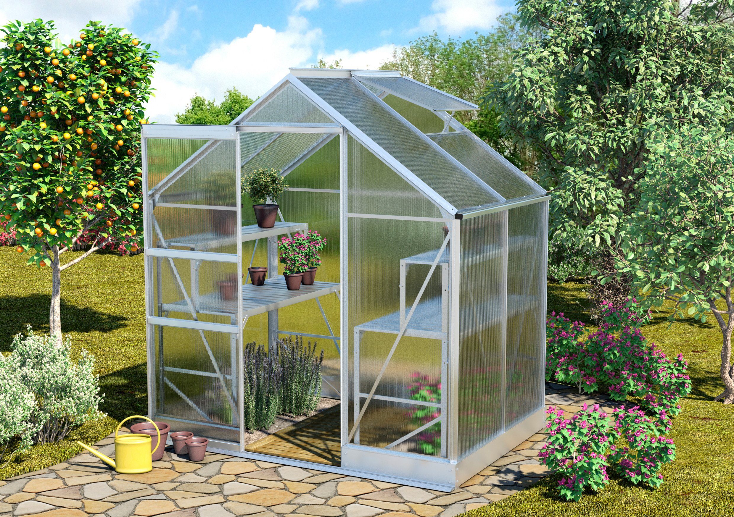 Vitavia Gewächshaus Apollo 2500, BxTxH: 194 x 130 x 207 cm, 4 mm Wandstärke silberfarben Vitavia Gewächshaus Apollo 2500, BxTxH: 194 x 130 x 207 cm, 4 mm Wandstärke silberfarben