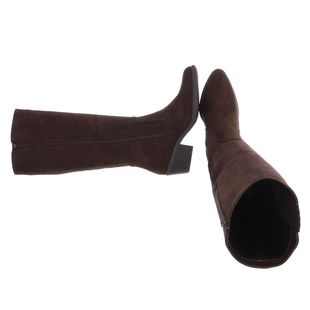 Ital-Design Damen Kniehoher Stiefel mit Blockabsatz, elegant Stiefel (92002444) Blockabsatz Stiefel in Braun