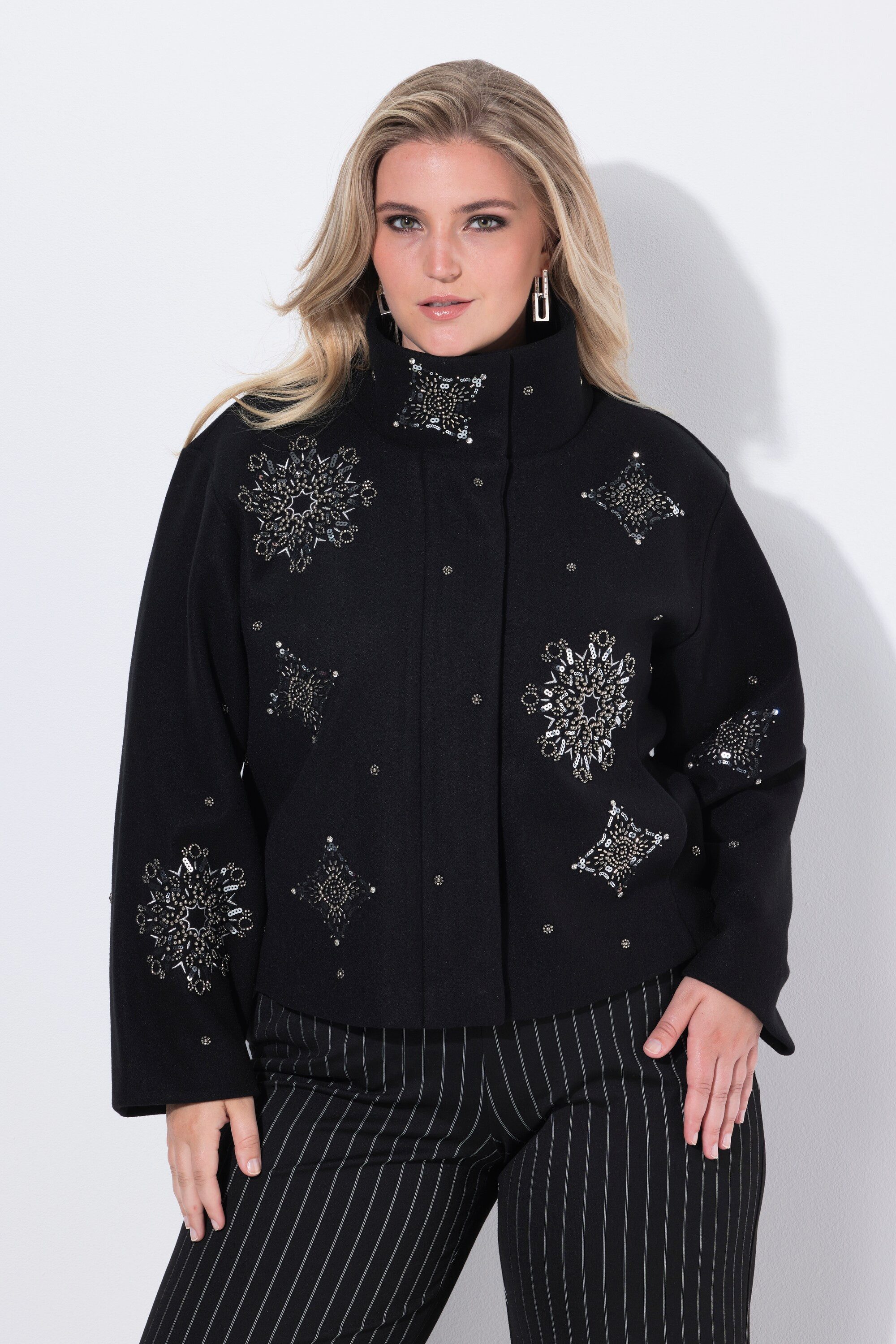 Ulla Popken Sommerjacke Jacke Stickerei kurz Stehkragen Langarm günstig online kaufen