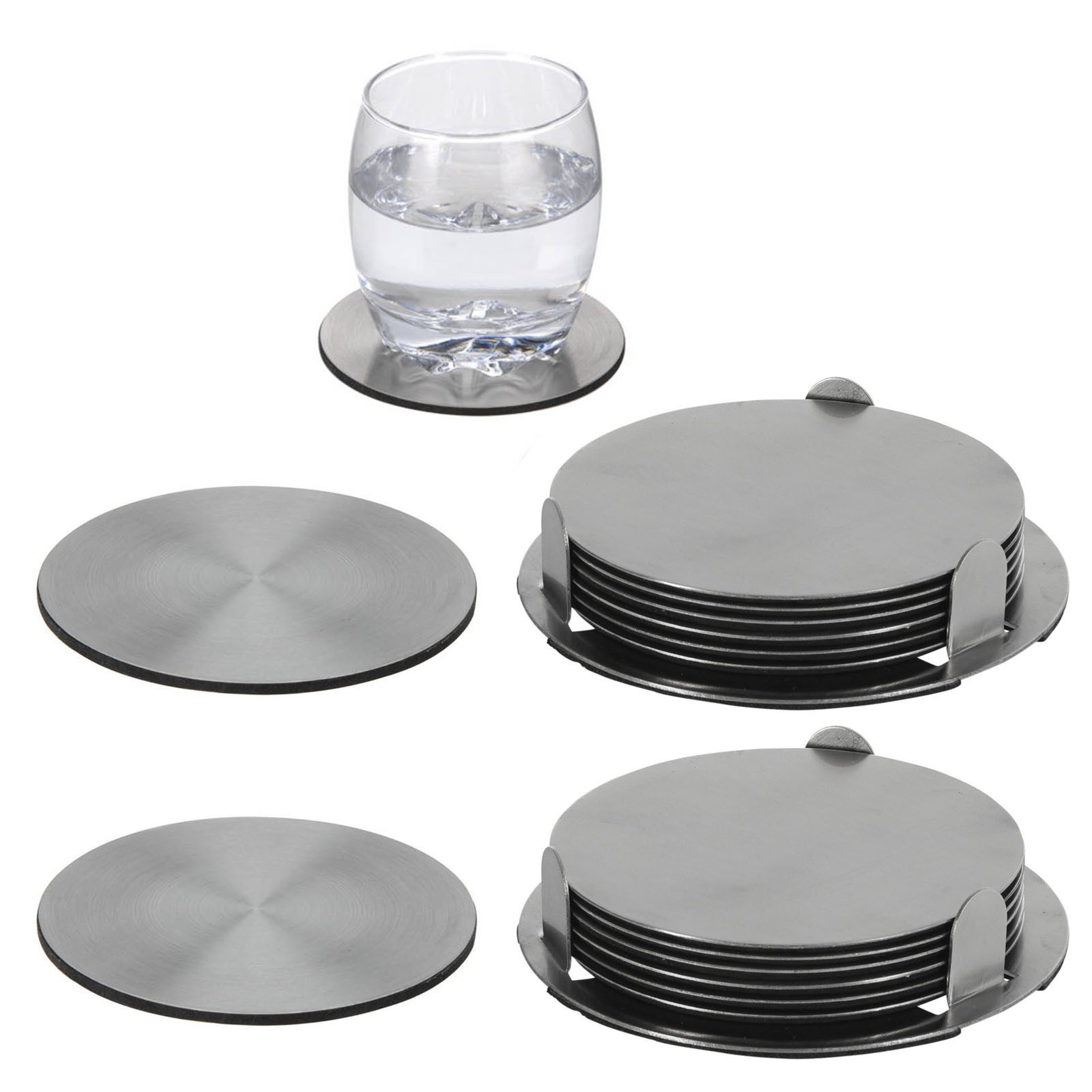 HAC24 Glasuntersetzer Edelstahl Untersetzer Set Tassenuntersetzer Tischuntersetzer, Set, 14-tlg., Inkl. Halterung, Ø 10 cm