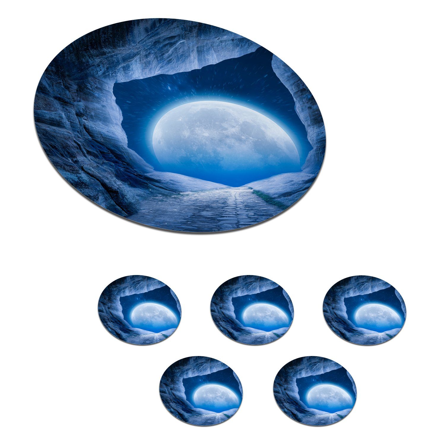 MuchoWow Glasuntersetzer Höhle - Mond - Weltraum - Universum - Blau, Zubehör für Gläser, 6-tlg., Getränkeuntersetzer, Tassenuntersetzer, Korkuntersetzer, Tasse, Becher