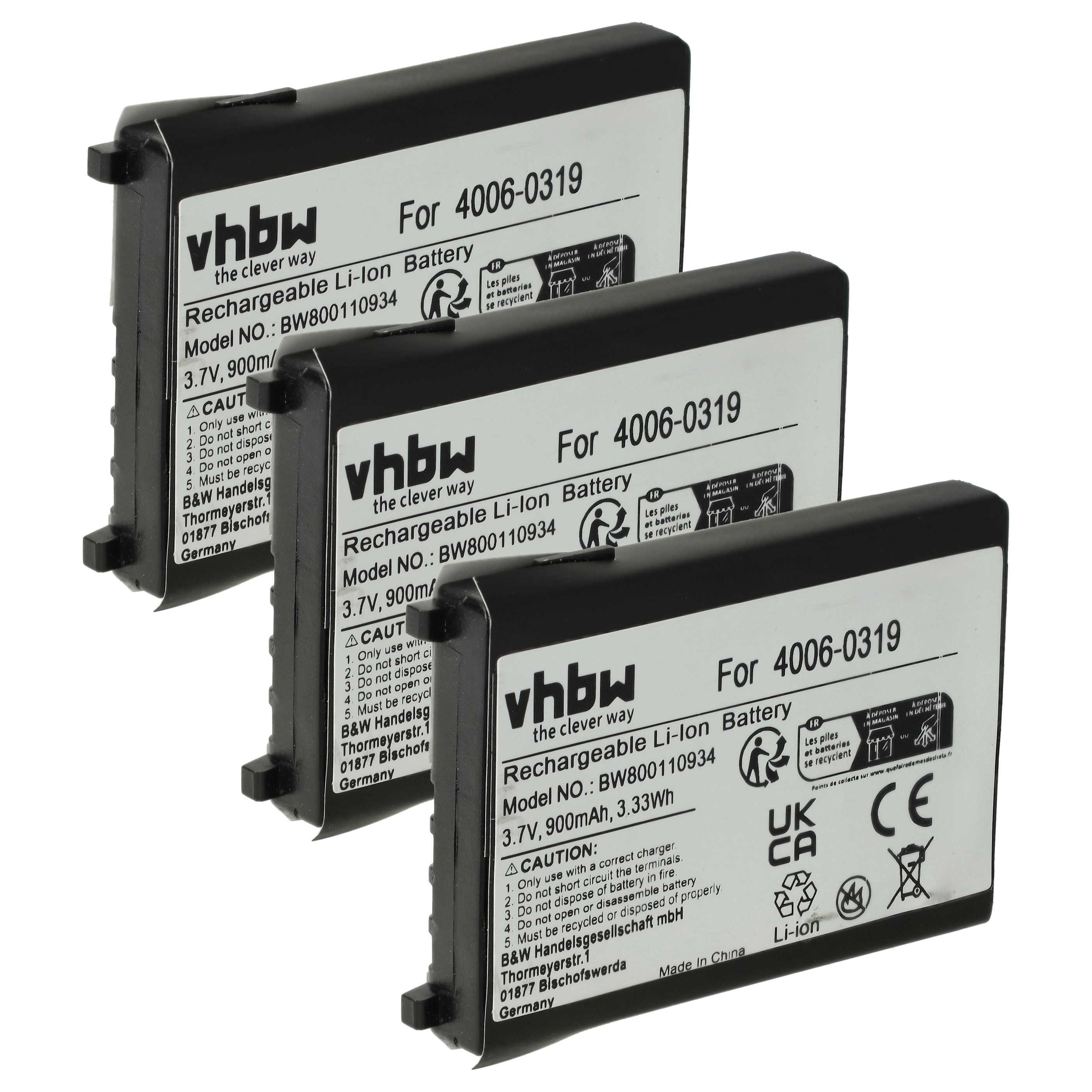 vhbw Akku passend für Unitech PT630D, HT630, PT630, HT650, PT650 Barcode Akku Akku Li-Ion 900 mAh (3,7 V, 3 St), Leistungsfähige Austausch-Akkus für POS-Gerät, Wiederaufladbar, Jede