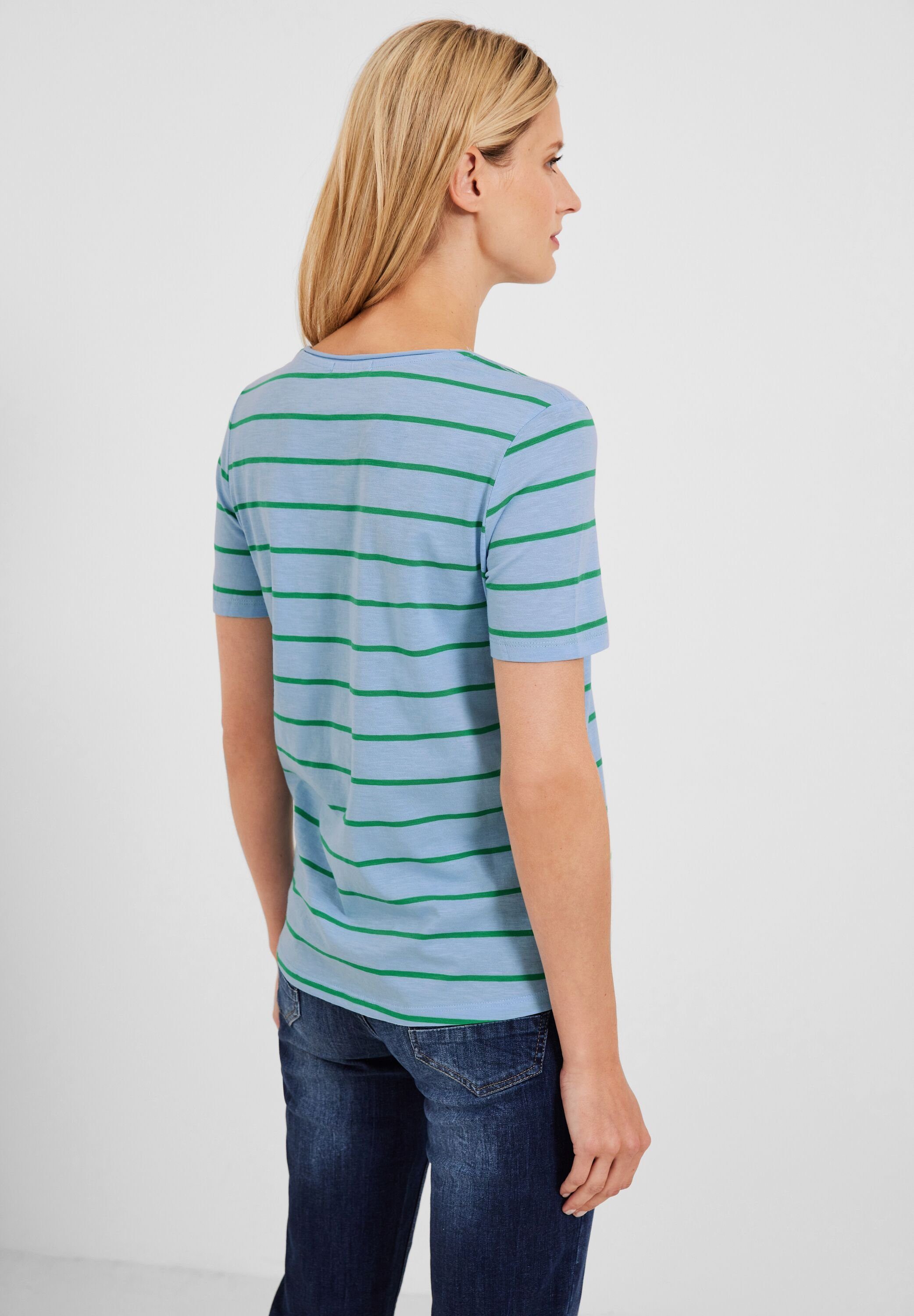 V-Ausschnitt green tranquil mit T-Shirt abgerundetem und fresh Cecil blue
