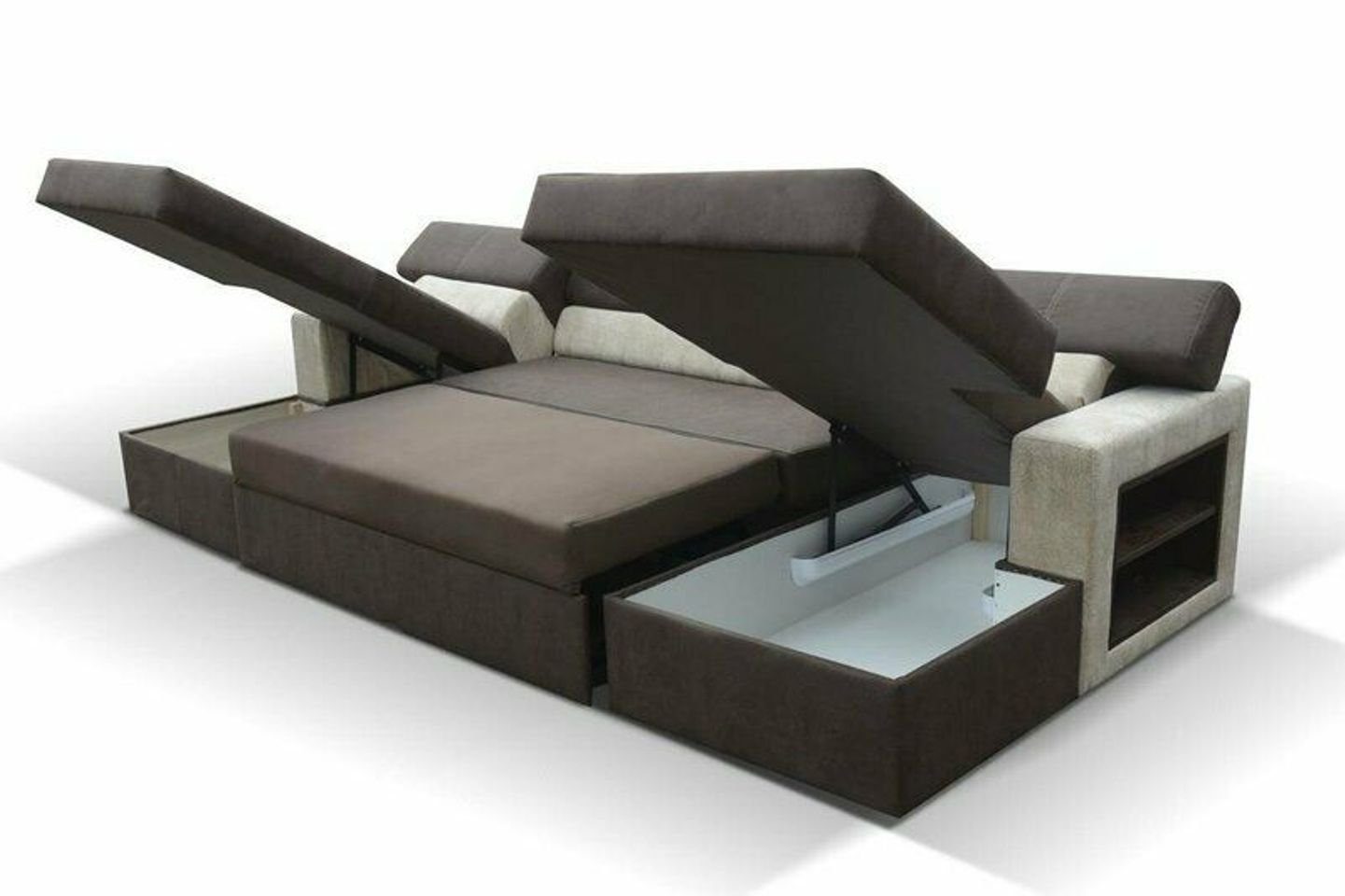 JVmoebel Ecksofa, Design Ecksofa Markos U-form Bettfunktion Couch Braun