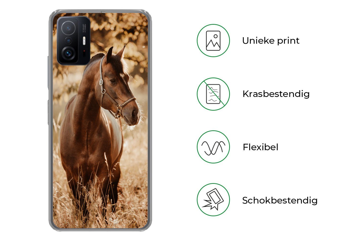 MuchoWow Handyhülle für Xiaomi 11 Lite 5G NE Pferd - Sonne - Porträt - Natur - Braun, Phone Case, Silikon, Schutzhülle Dünn