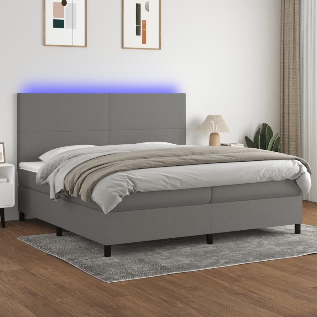 vidaXL Boxspringbett Boxspringbett mit Matratze LED Dunkelgrau 200x200 cm S günstig online kaufen