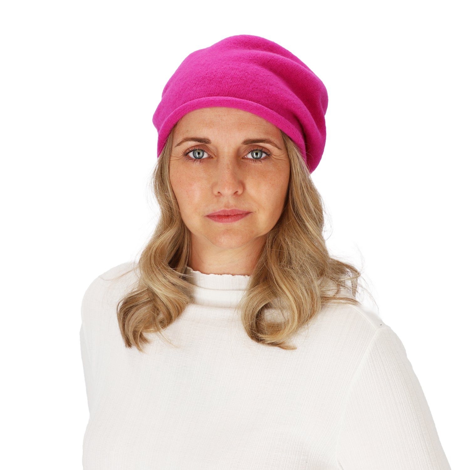 Beanie halsüberkopf Accessoires mit pink Rollrand modische Wintermütze Mütze