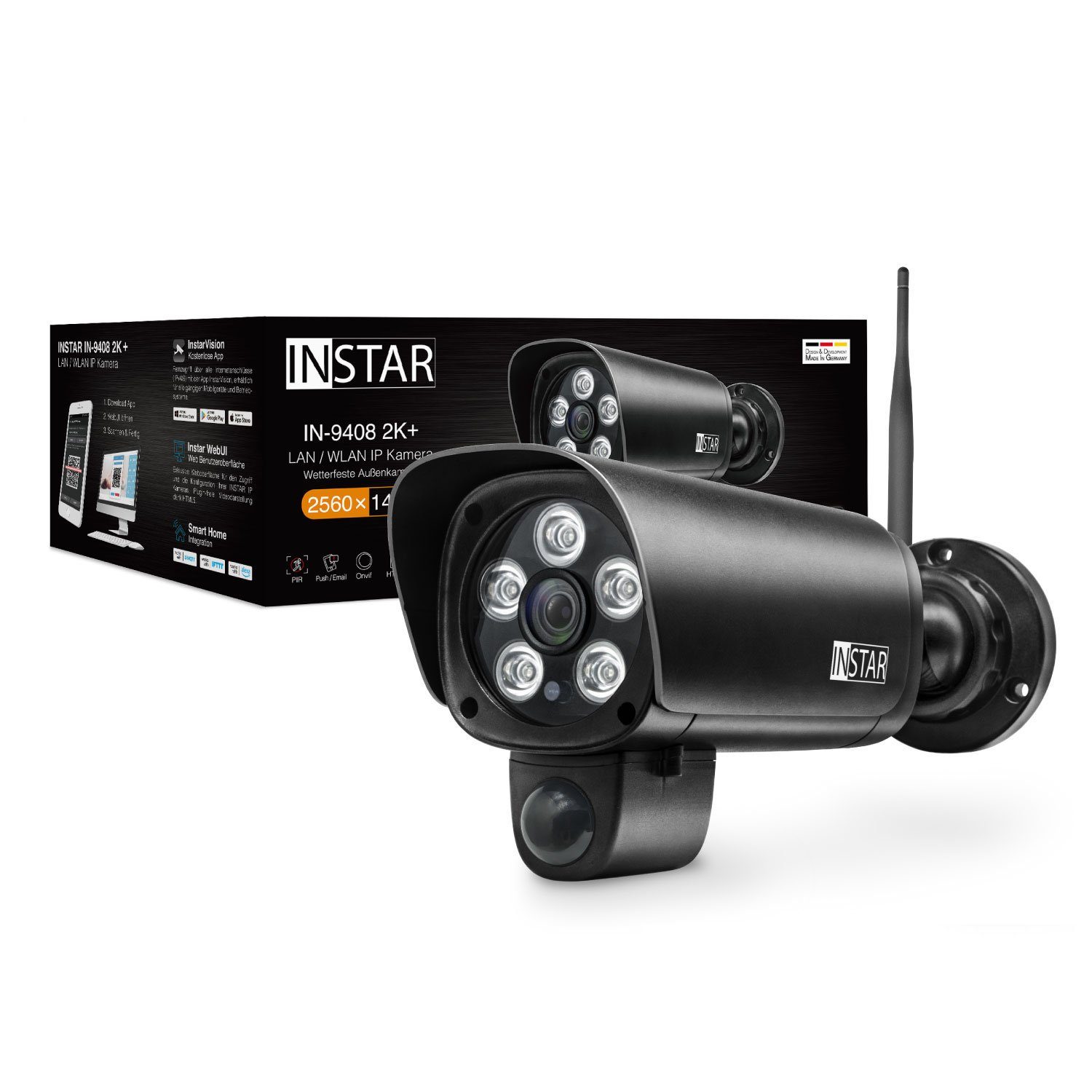 INSTAR IP Kamera IN-9408 2K+ (LAN / WLAN Version) mit AI IP-Überwachungskamera schwarz