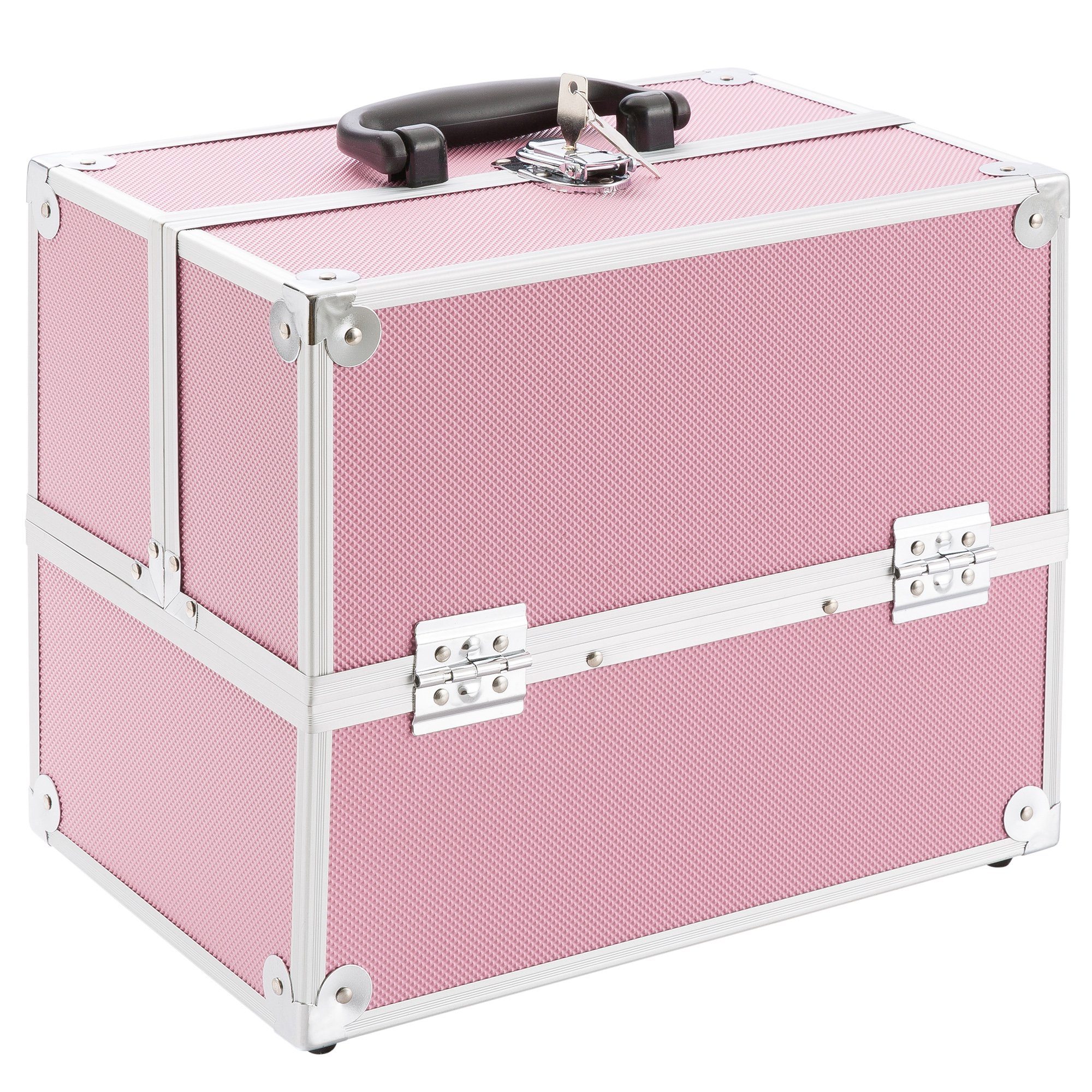 Arebos Kosmetikkoffer 15L, 5 Fächer, Aluminium, inkl. Schloss & Schlüssel (Set), Inklusive 2 Schlüssel für die sichere Aufbewahrung