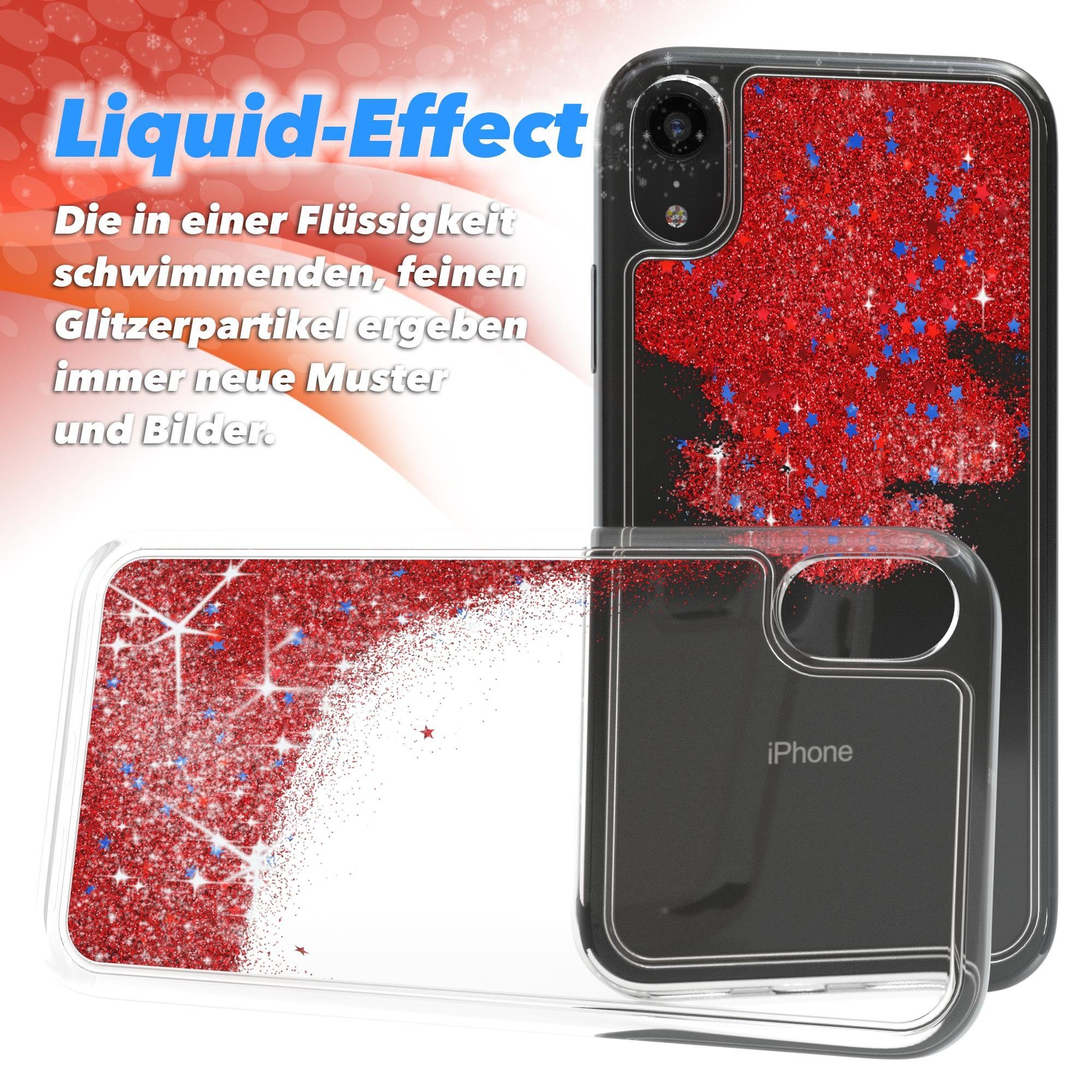 EAZY CASE Handyhülle Liquid Glittery Case für Apple iPhone XR 6,1 Zoll, Silikonhülle mit Glitzereffekt Hülle Glitzer Flüssig Back Cover Rot