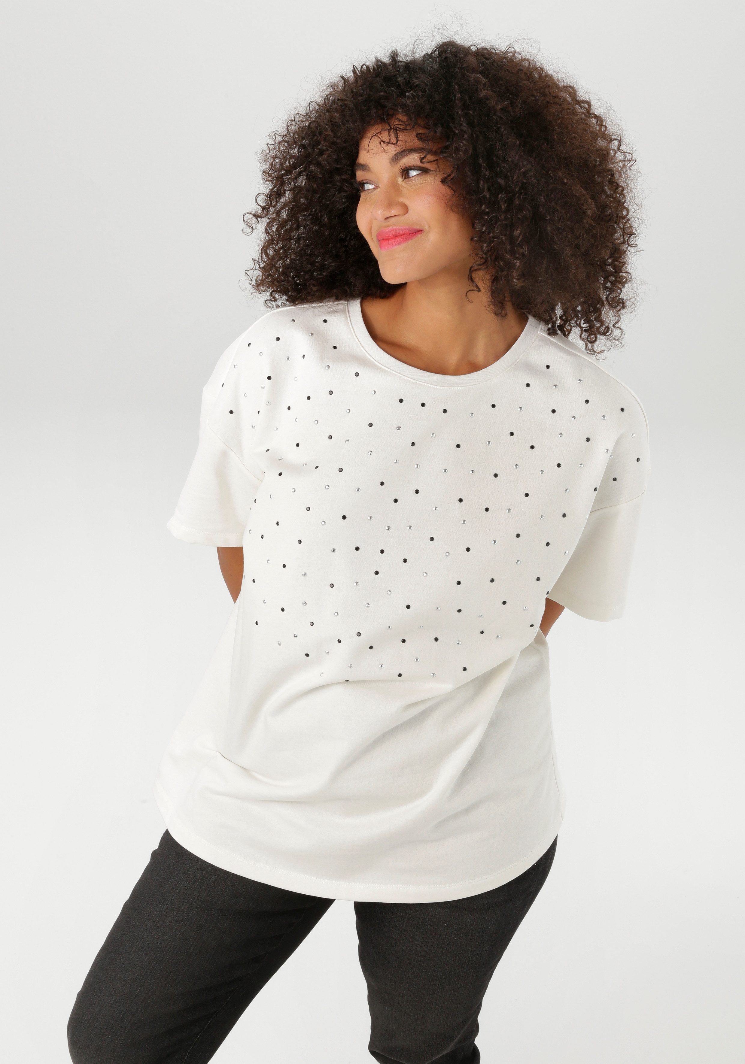 Aniston PLUS Kurzarmshirt mit Nieten Applikation verziert günstig online kaufen