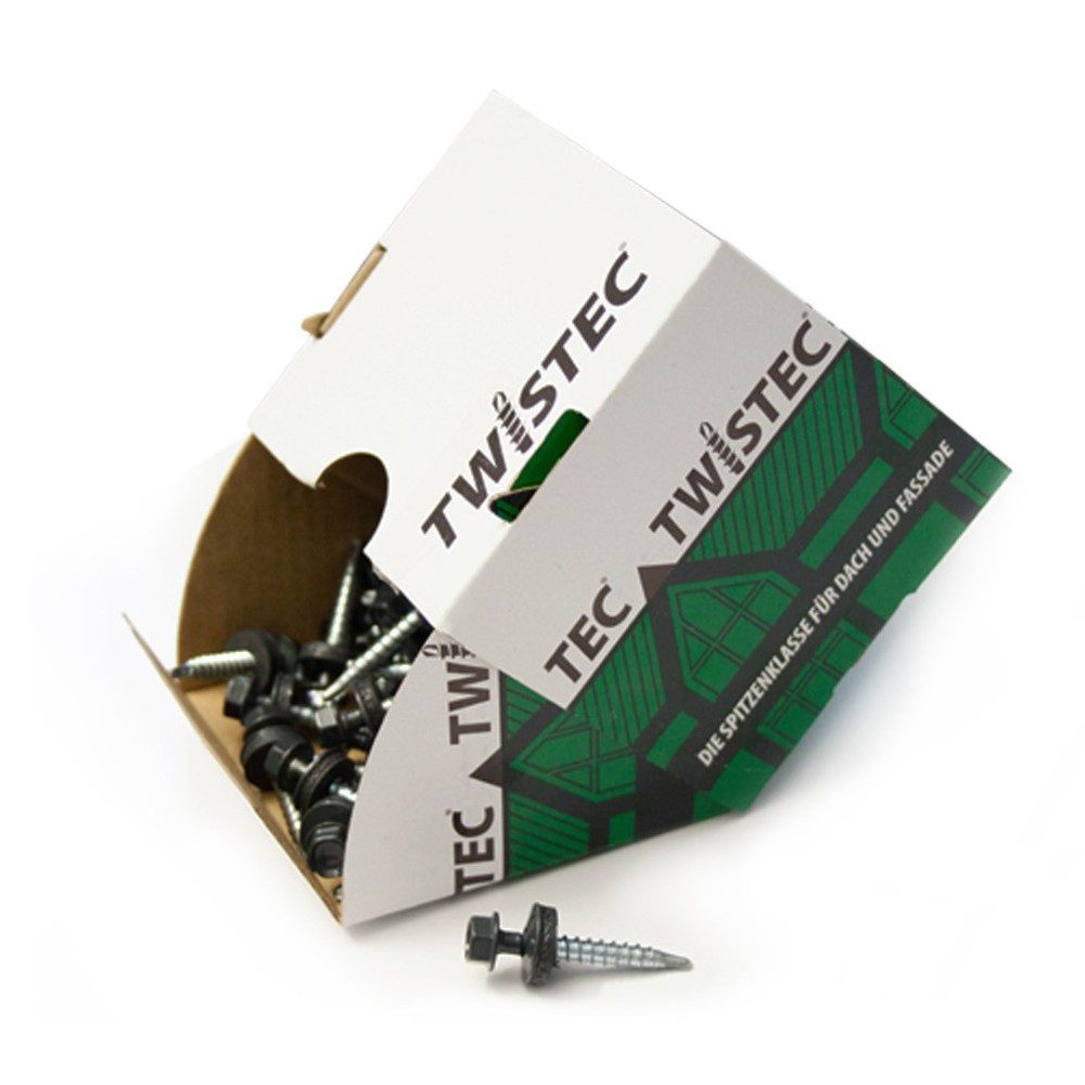 Hanse Syntec Systems Bauschraube Twistec Trapezblechschraube RAL 7016 (100 Stk) 4,8 x 20 mm, verzinkt, Schraubkopf. vormontierte EPDM-Dichtschreibe