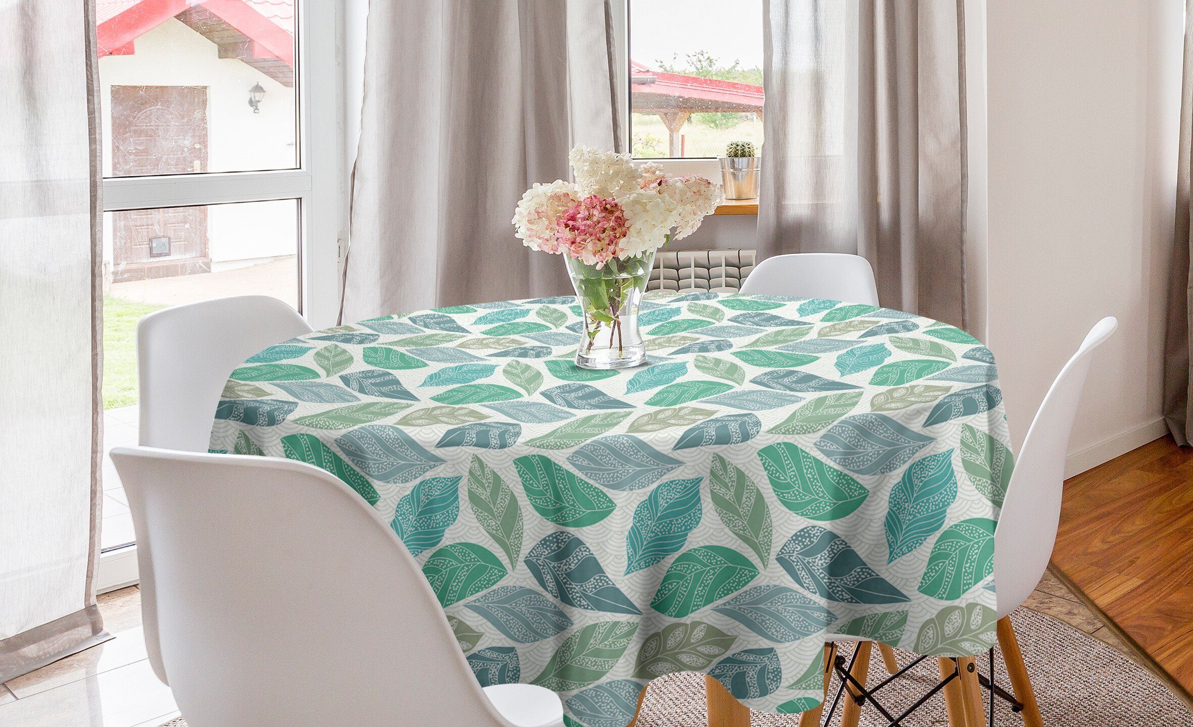 Abakuhaus Tischdecke Kreis Tischdecke Abdeckung für Esszimmer Küche Dekoration, Blätter Big Blütenblätter mit Spots Floral