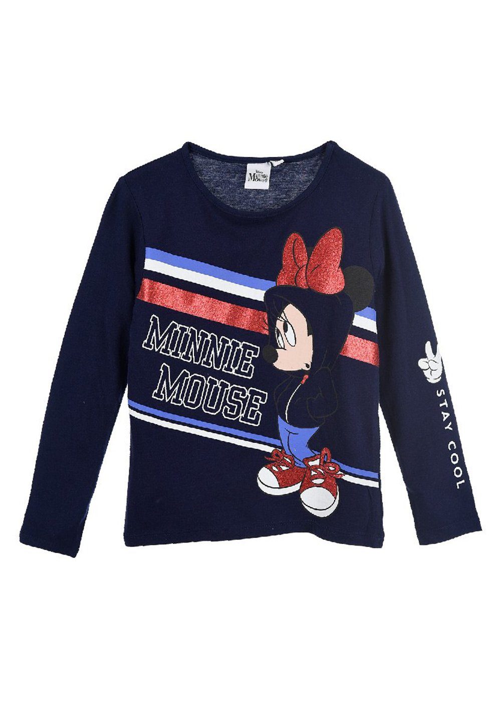 Disney Minnie Mouse Langarmshirt Mädchen Langarm-Shirt Longsleeve Oberteil Mini Maus Dunkel-Blau