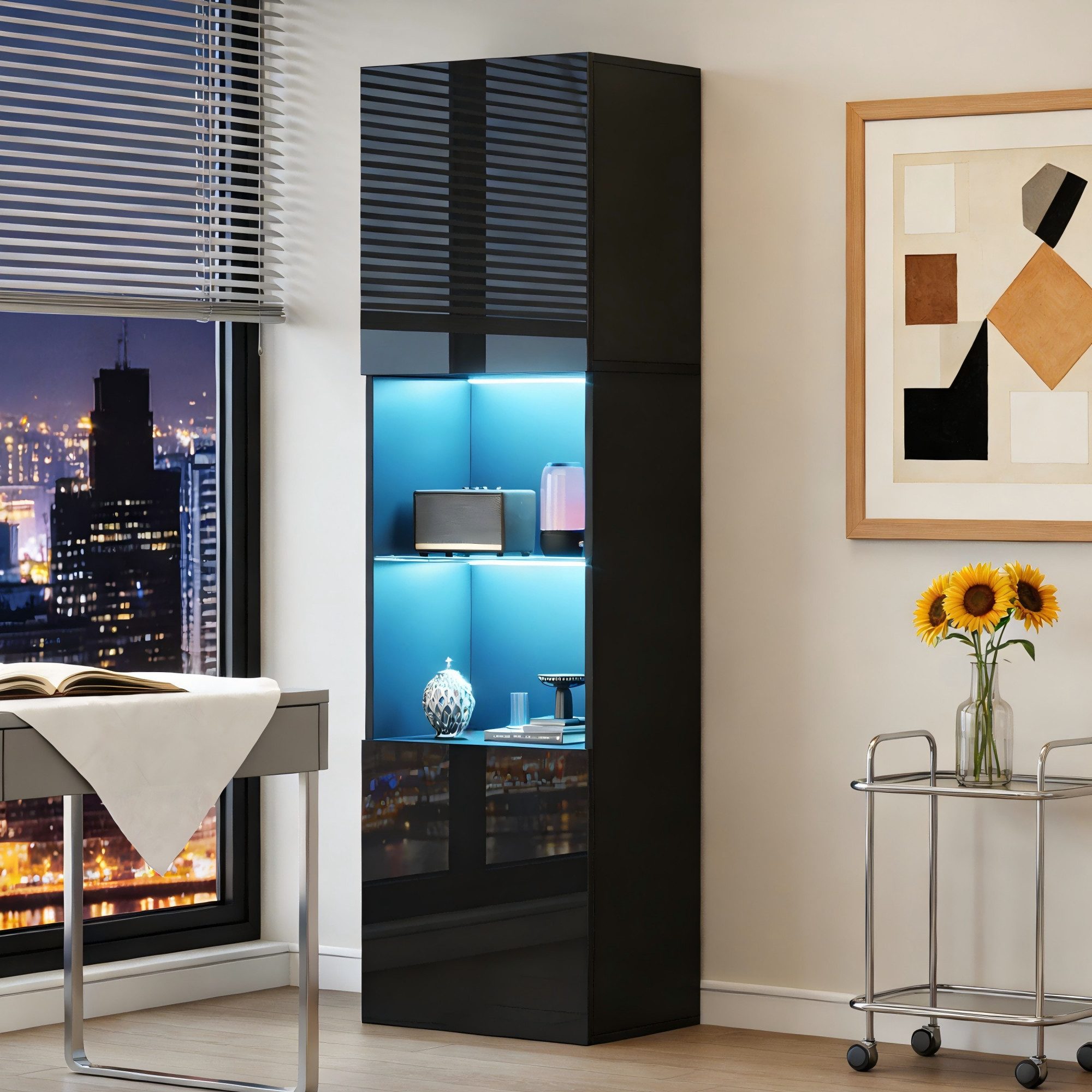 STILVORA Vitrine Freistehender Hochschrank mit 1 Glasboden&LED,Highboard Ho günstig online kaufen
