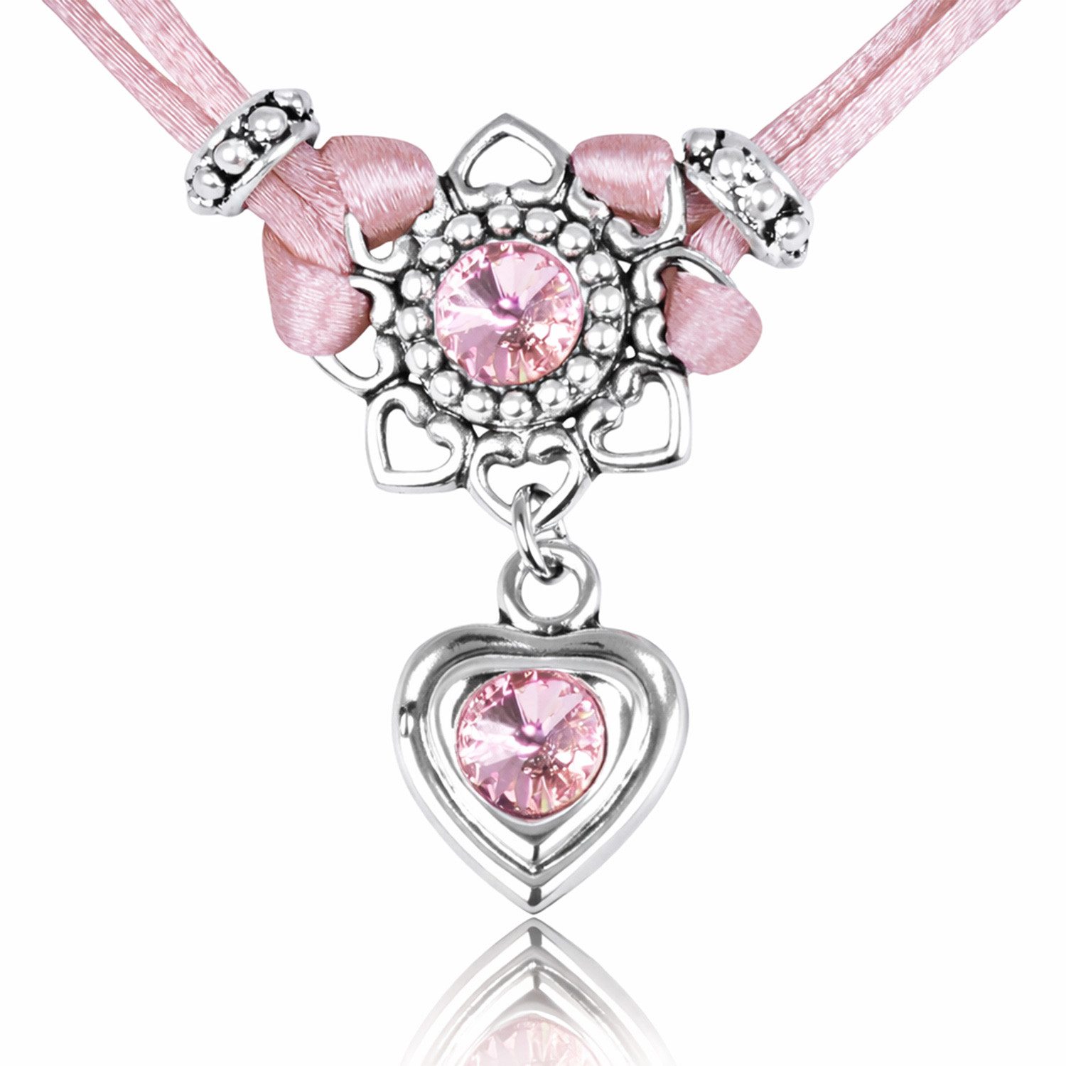 Kette mit Anhänger Chiara mit Herzblüte, Strassherz und Premium Kristallen