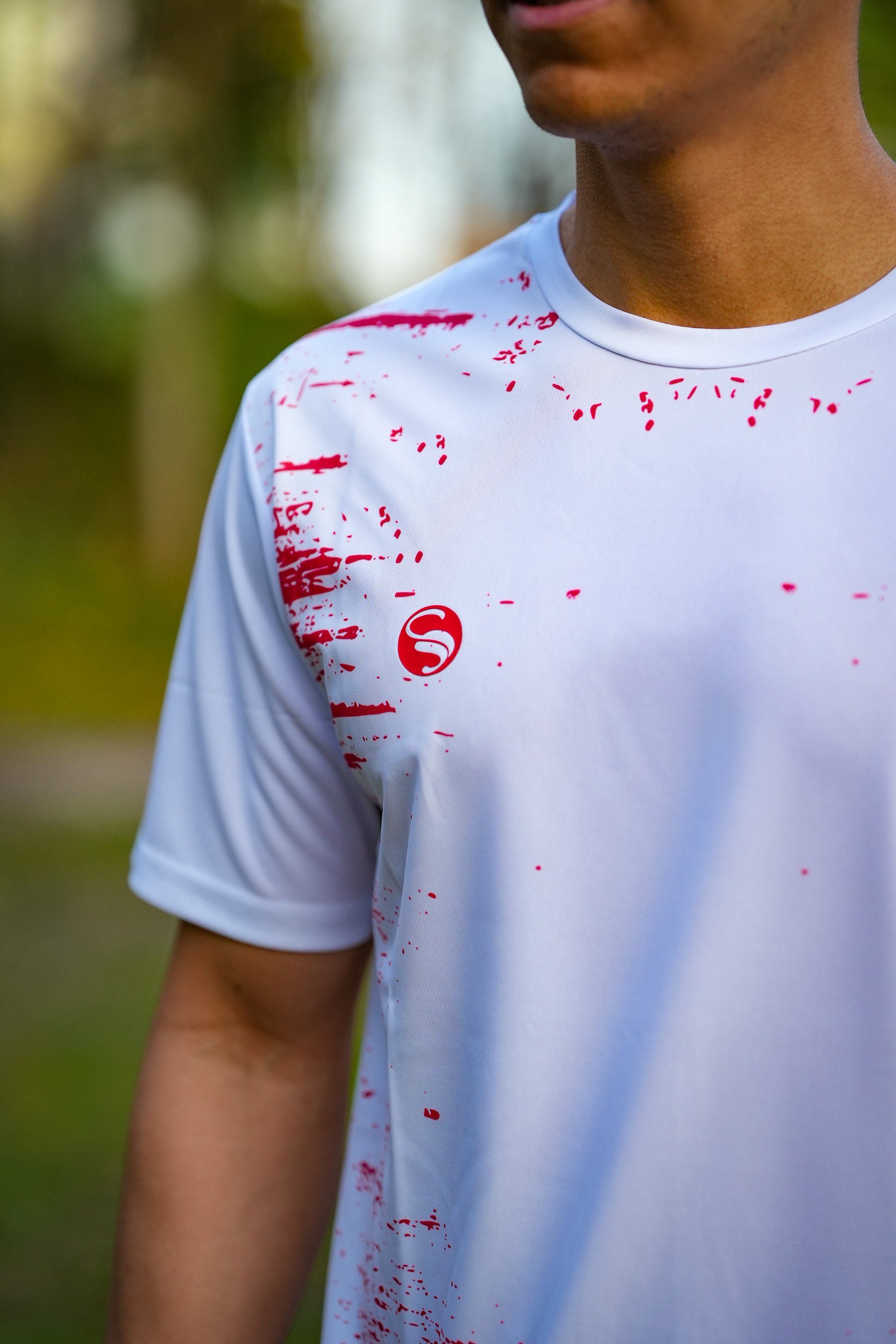 Kurzarm Weiss Trainingsshirt T-Shirt Trikot "Stained"- Herren Soul® T-Shirt, Sport-Shirt, Stark