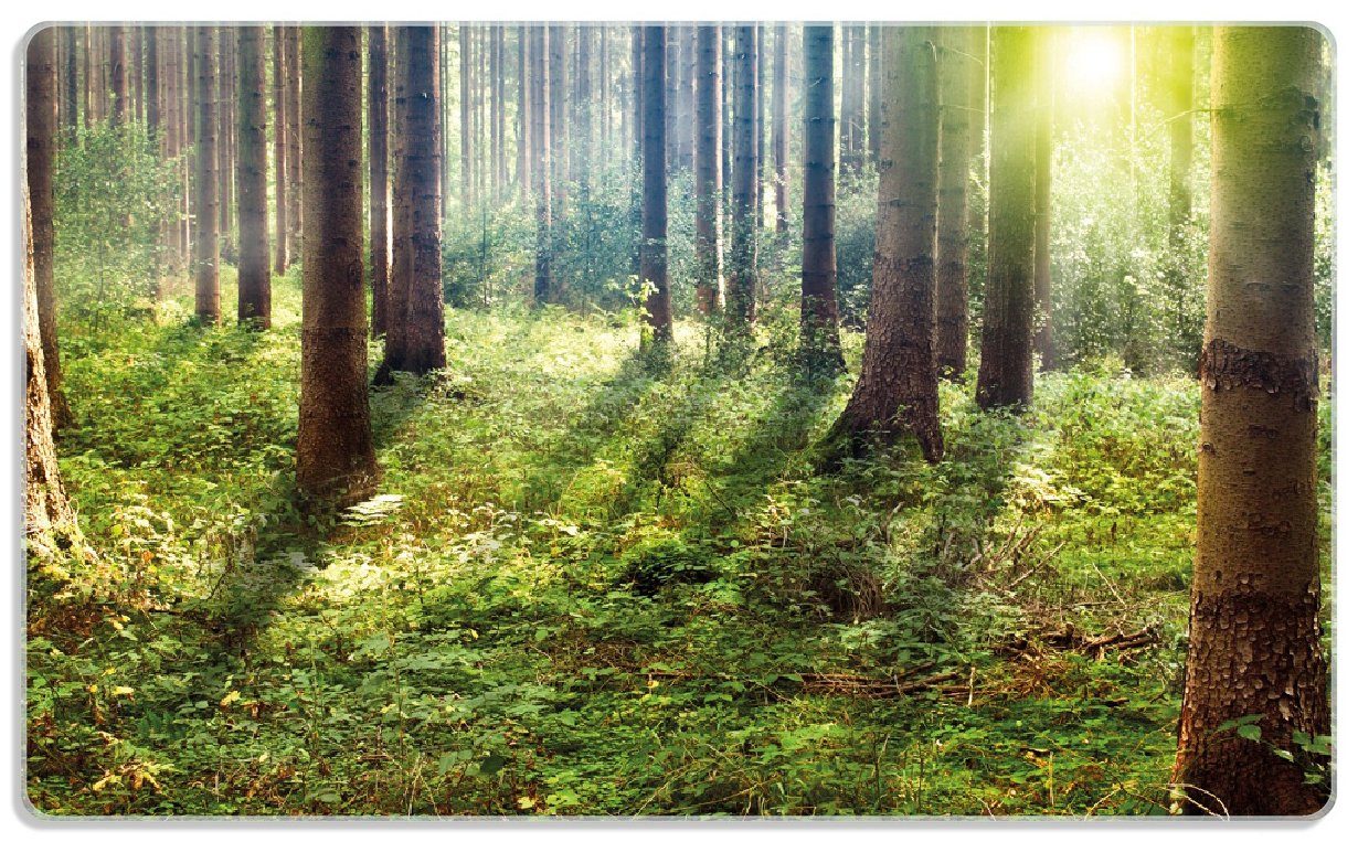 Frühstücksbrett zwischen im Bäumen, Wallario ESG-Sicherheitsglas, Sonnenuntergang Gummifüße den Wald 14x23cm rutschfester (inkl. 4mm, 1-St),