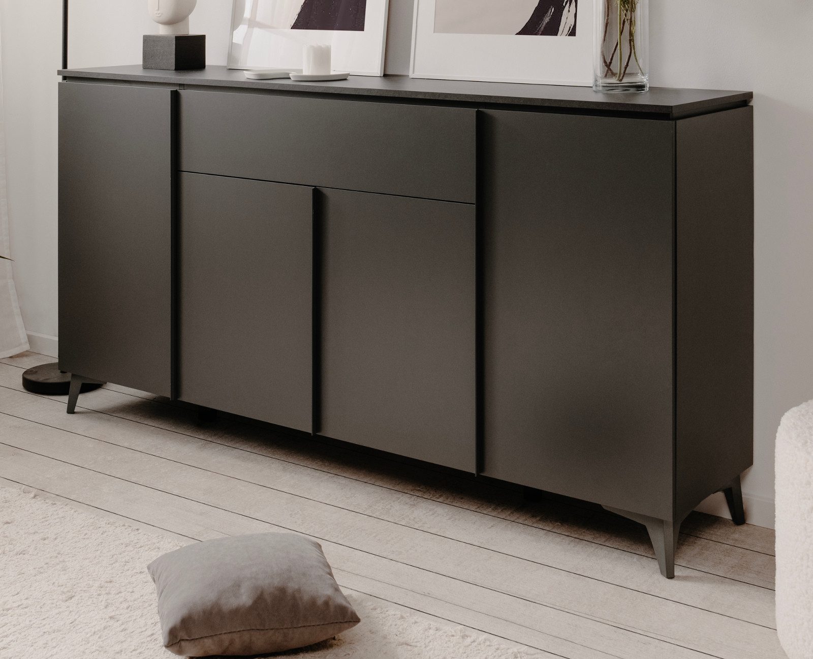 Furn.Design Sideboard Visby (Anrichte in grau Anthrazit, 4-türig, 177 x 92 cm), mit Schiefer