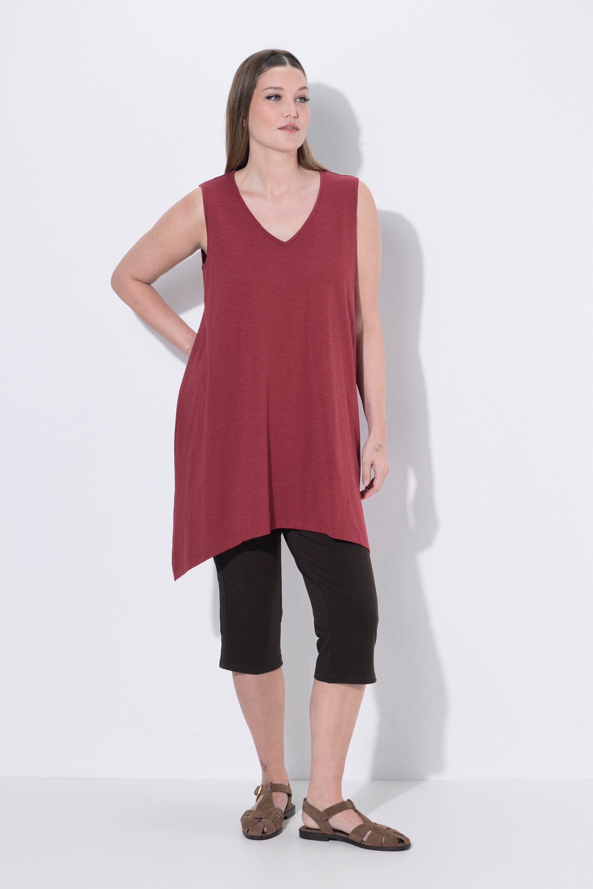 Ulla Popken Longshirt Longtop Zipfelsaum A-Linie V-Ausschnitt
