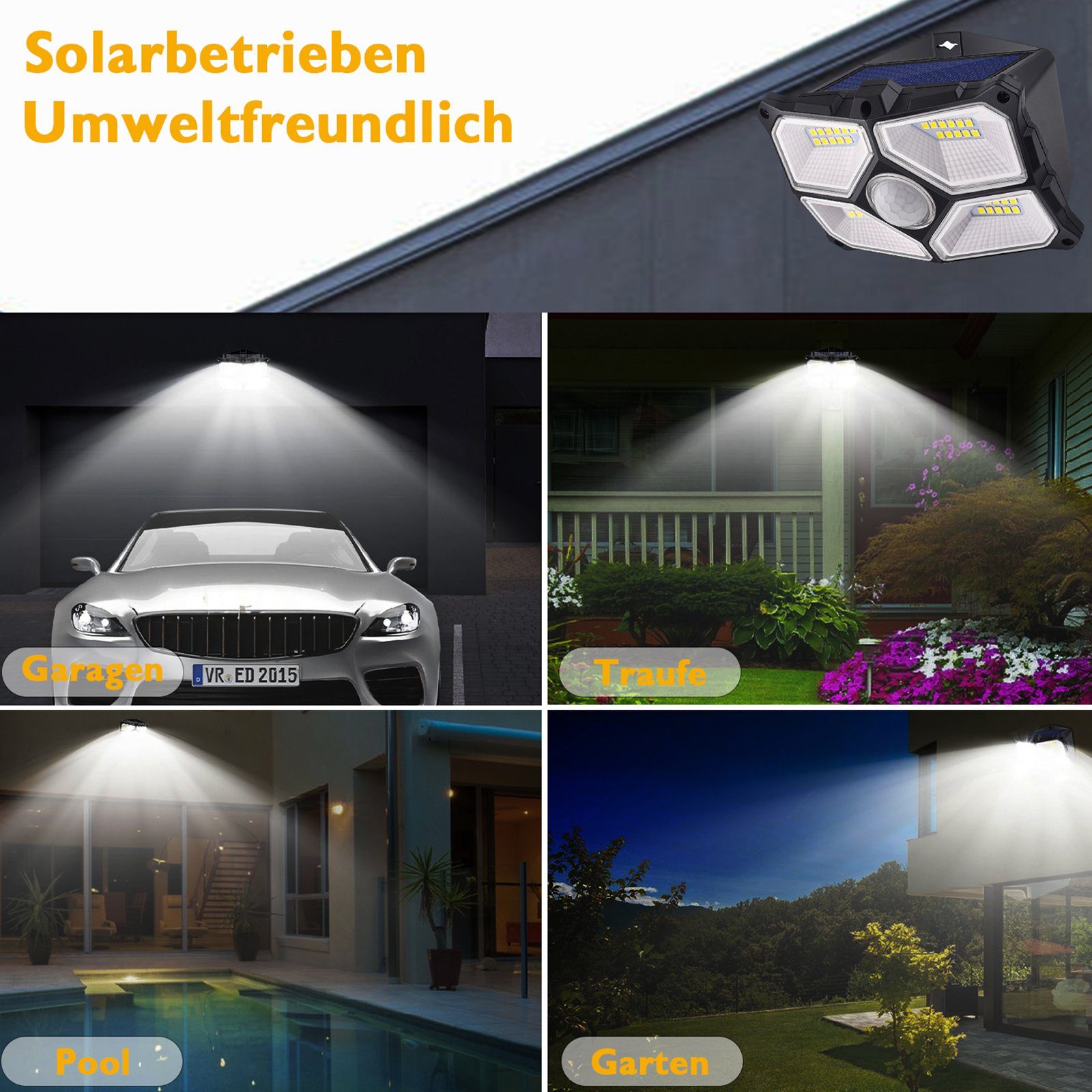 IP65,LED IP65, MUPOO Solarleuchte Außen-Wandleuchte Wandleuchte Bewegungssensor Gartenleuchte Drahtlos Solar LED LED 40LEDs, (2 Stück), 40LEDs Weiße,270°Bestrahlungsbereich,