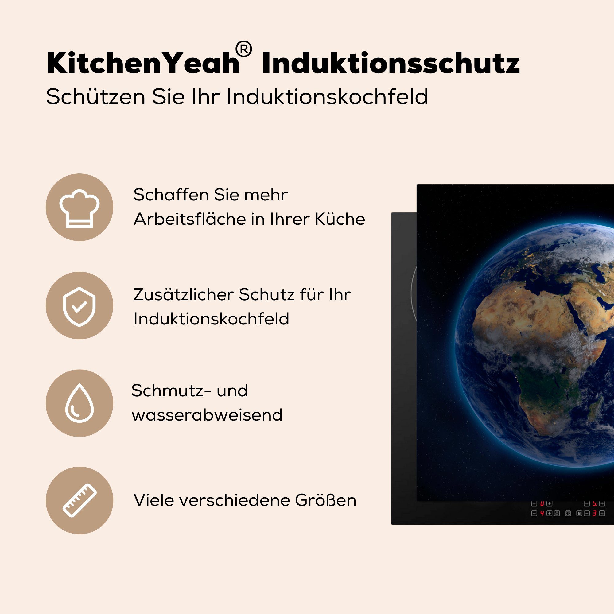 küche (1 Arbeitsplatte 78x78 MuchoWow Erde Weltraum Herdblende-/Abdeckplatte Ceranfeldabdeckung, für tlg), - Vinyl, cm, Planeten, -