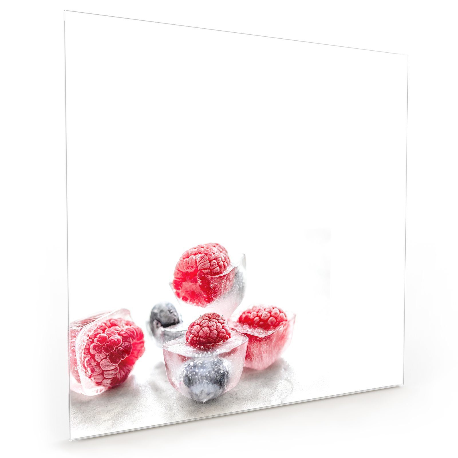 Primedeco Küchenrückwand Küchenrückwand Spritzschutz Glas mit Motiv Eiswürfel aus Beeren