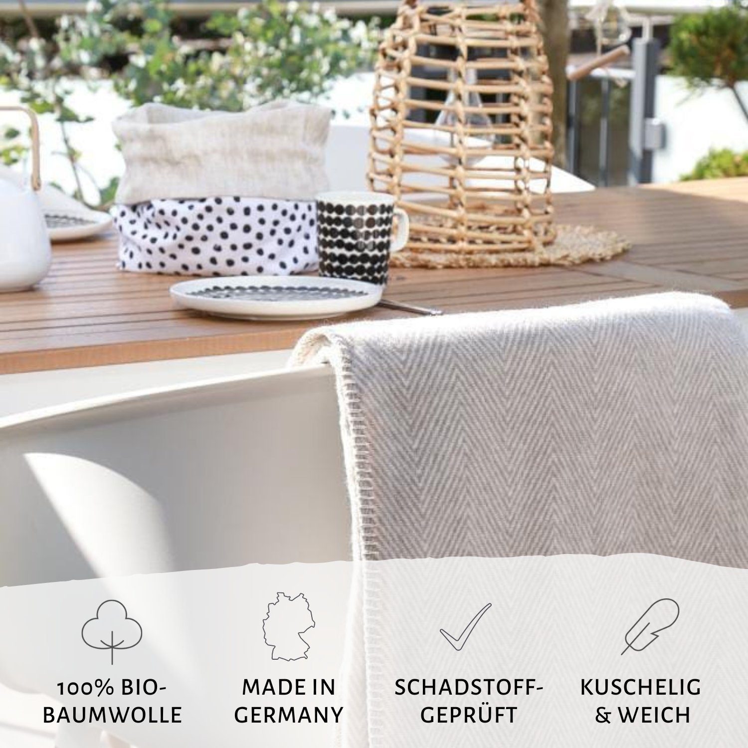 Sofa, OEKO-TEX - fürs weiche Sofadecke Finn Kuscheldecken Baumwolle, Wolldecke nachhaltig in aus 100% RIEMA Decke Germany leichte Germany, biologischer Made rosa