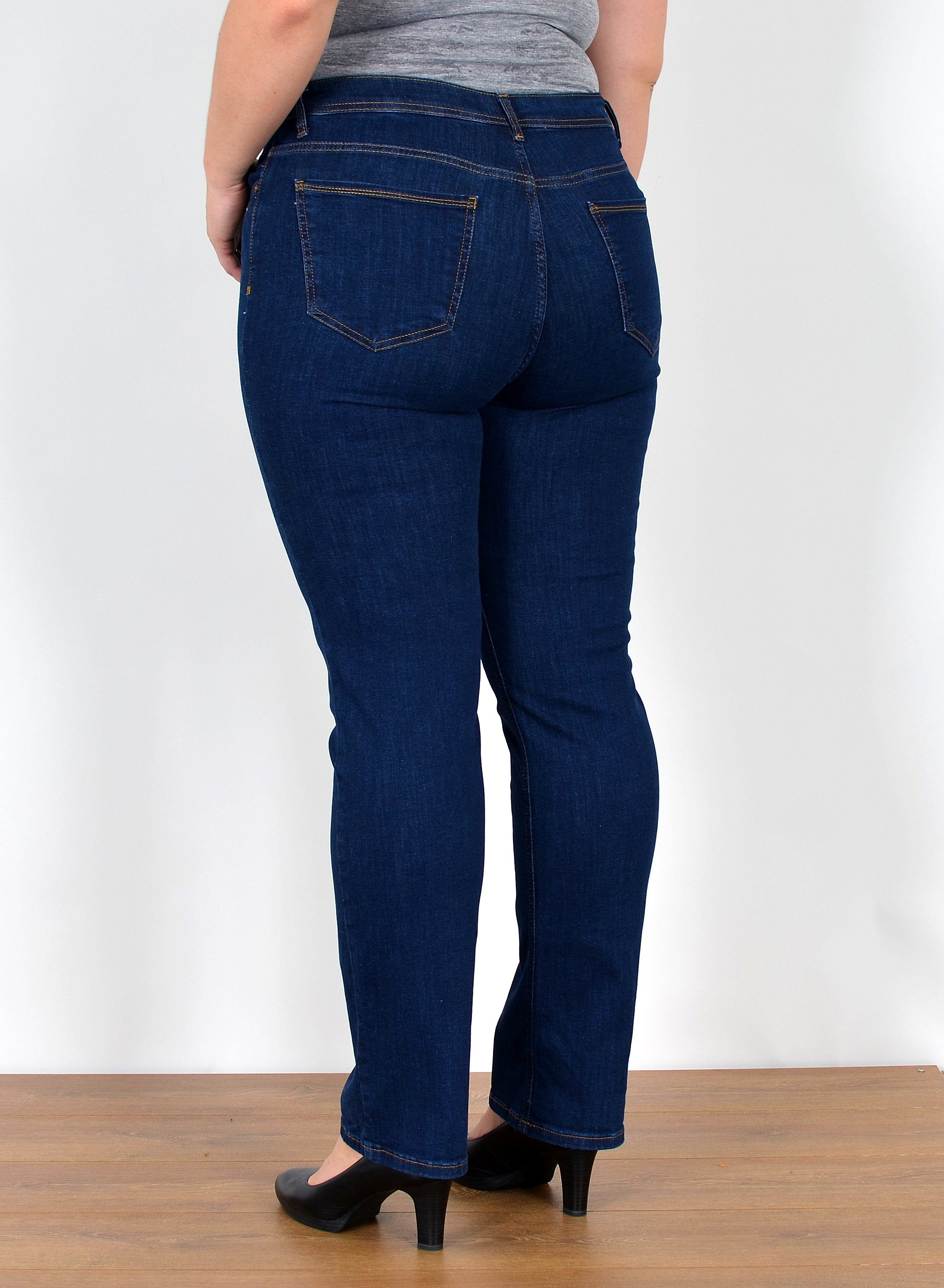 ESRA Straight-Jeans Damen Jeanshose Gerader Schnitt Stretch Hose hoher Bund bis Plus Size Straight Jeans Damen High Waist Hose Stretch Jeans Regular Übergröße – Bild 4 von 5