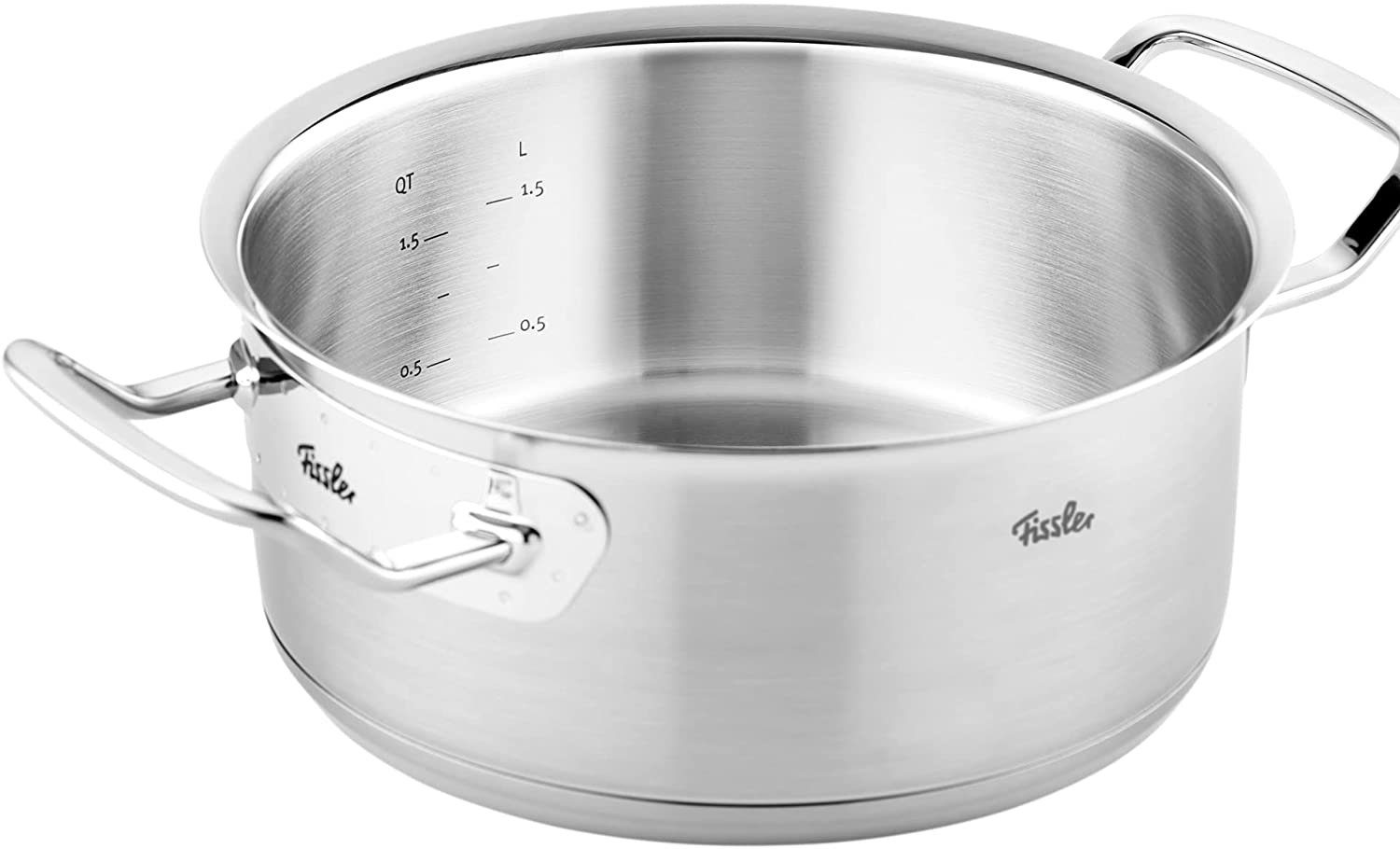 Fissler Bratentopf ORIGINAL-PROFI COLLECTION® Bratentopf, Edelstahl 18/10 (2-tlg), mit breitem Schüttrand, Kaltmetallgriffen. Made in Germany – Bild 5 von 5