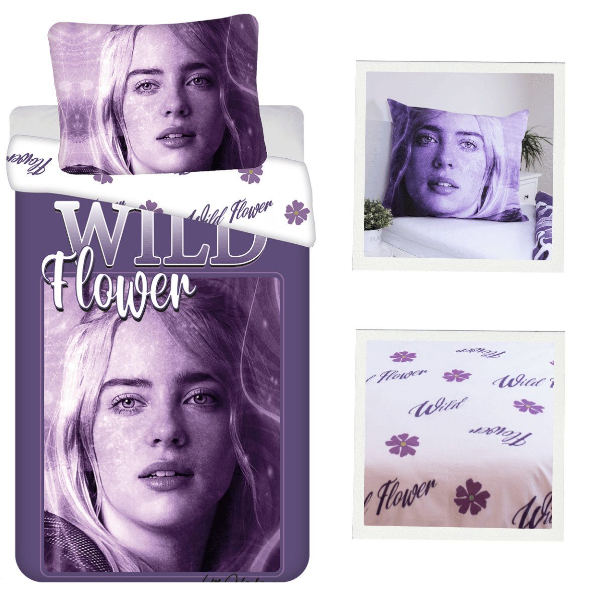 BILLIE EILISH Bettwäsche Billie Eilish Bettwäsche Set 135/140x200 Kopfkissen Bettbezug Fan, Baumwolle, 2 teilig, Wendbar mit 2 Motiven