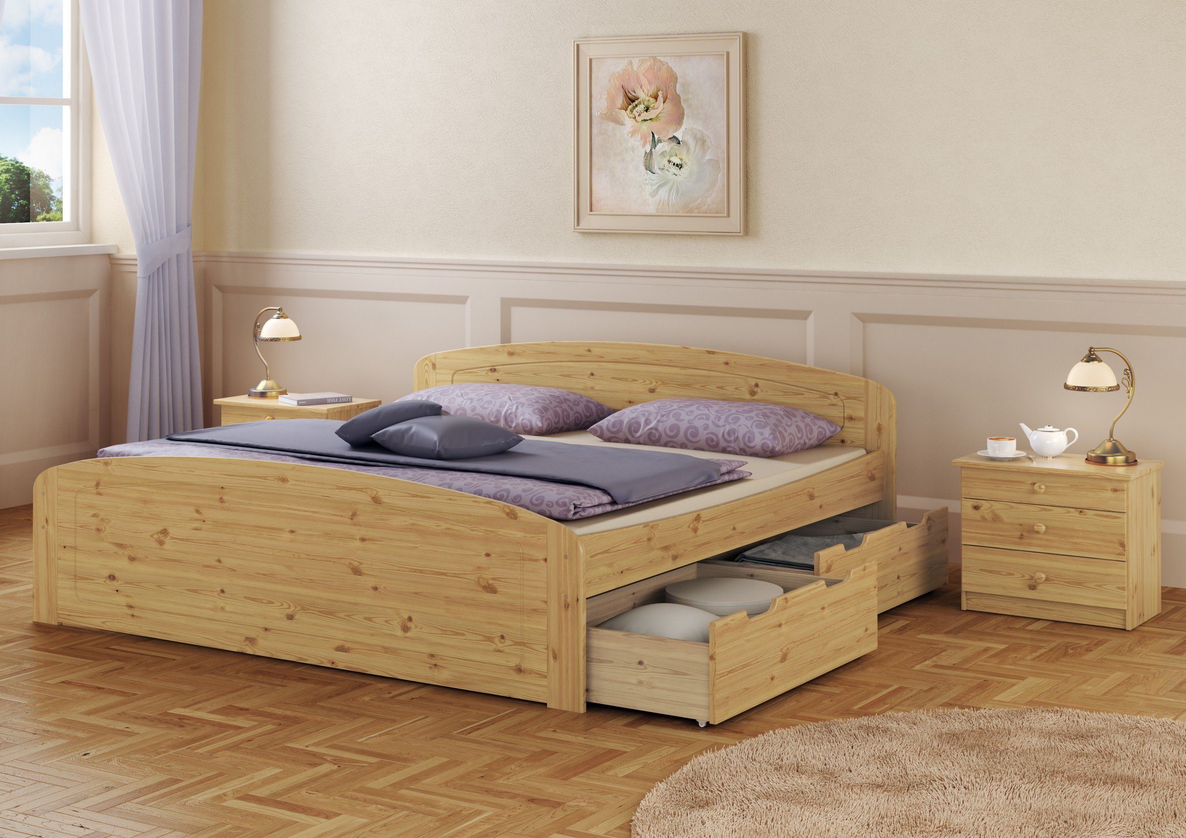 und Matratzen, Kieferfarblos Bett 2 Rollrost lackiert Kiefer mit Funktionsbett ERST-HOLZ 180x200