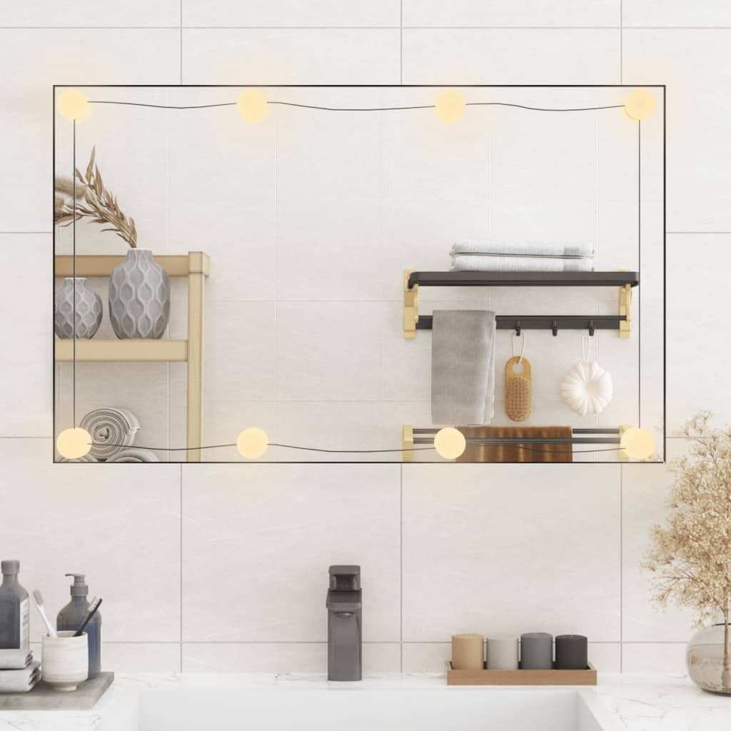 vidaXL Spiegel 50 x 80 cm Wandspiegel mit LED Leuchten 50x80 cm Glas Rechteckig