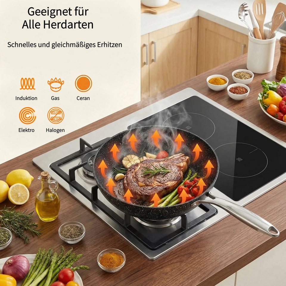 FOHERE Topf-Set Topfset 17-Teilig, Antihaftversiegelung, Induktions Kochtopf Set, (Set, 7-tlg)